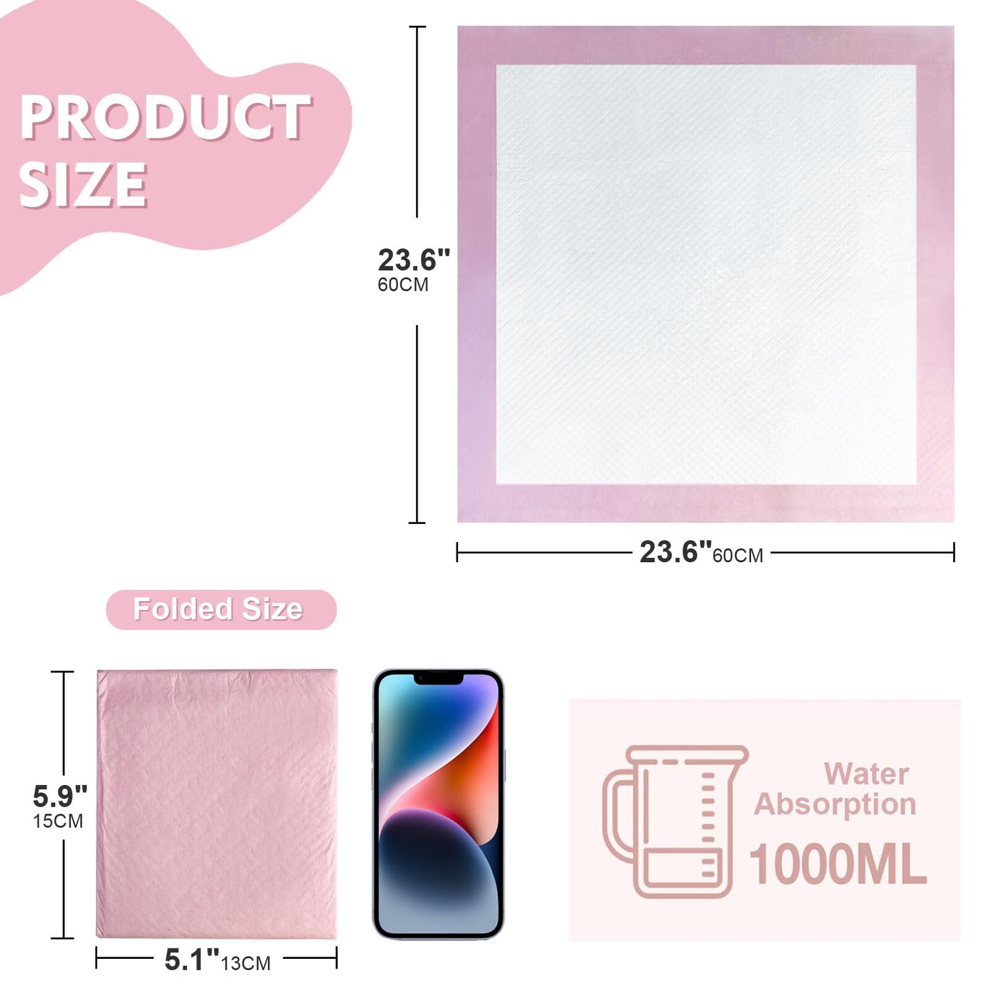 SKY-TOUCH  Baby Disposable Changing Mats,Waterproof Baby Changing Pads,  Highly Absorbent Leakproof Changing Pad Baby, Ultra soft Diaper Changing Mat Underpads for Baby Pink