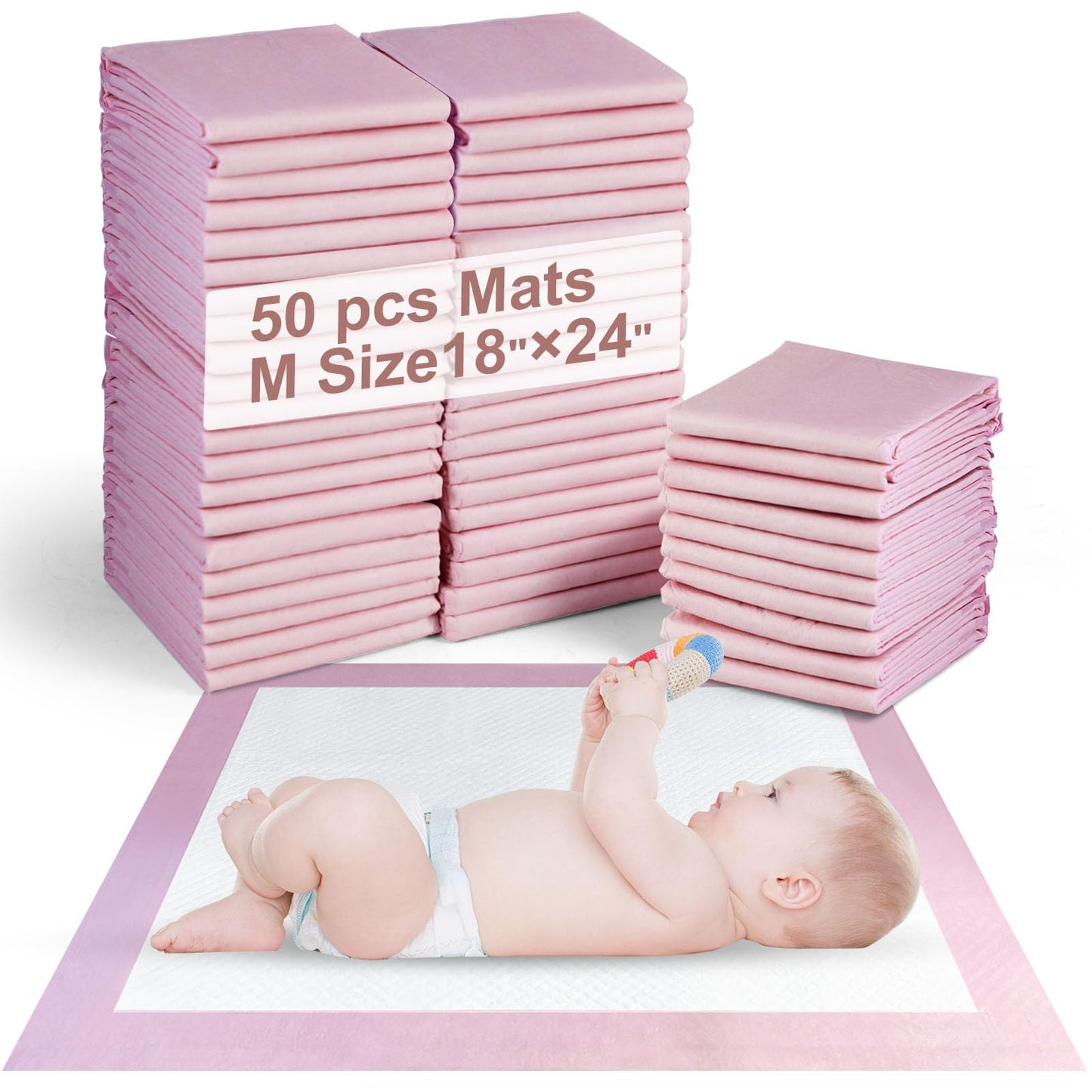 SKY-TOUCH  Baby Disposable Changing Mats,Waterproof Baby Changing Pads,  Highly Absorbent Leakproof Changing Pad Baby, Ultra soft Diaper Changing Mat Underpads for Baby Pink