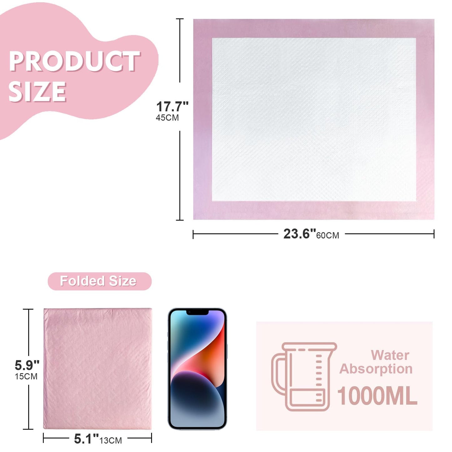 SKY-TOUCH  Baby Disposable Changing Mats,Waterproof Baby Changing Pads,  Highly Absorbent Leakproof Changing Pad Baby, Ultra soft Diaper Changing Mat Underpads for Baby Pink