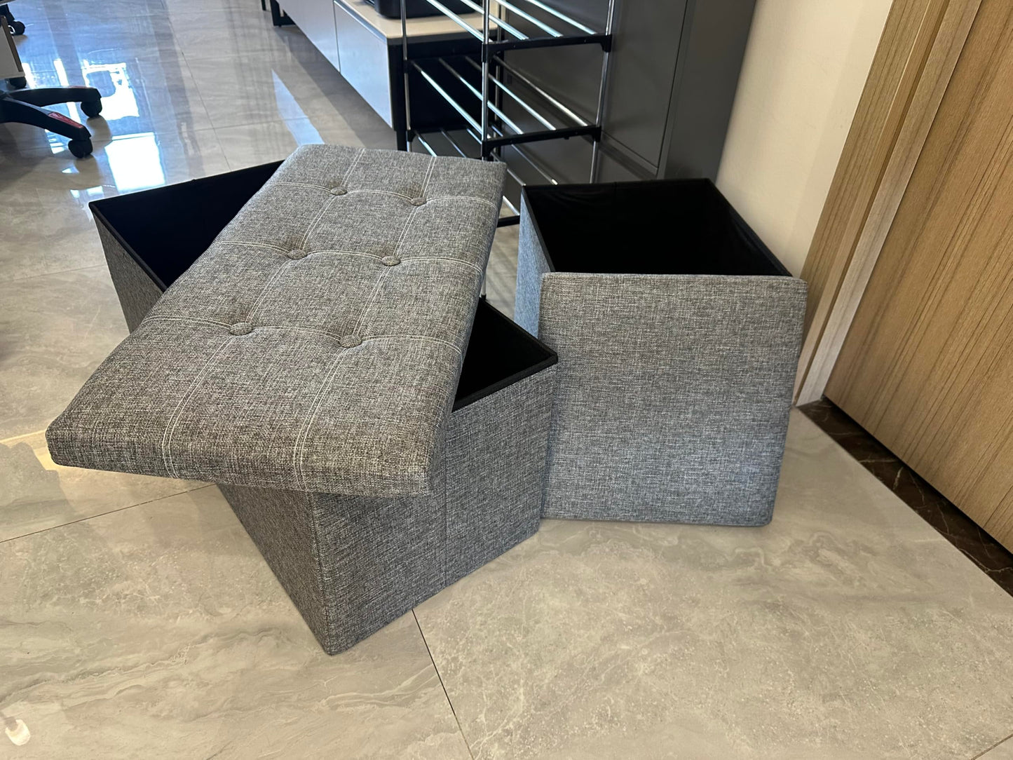 SKY-TOUCH Ottoman Seat Storage Stool, Folding Storage Ottoman Cube, Space-Saving Cube Footrest Seat for Bedroom, Hallway, Living Room,Light Grey,38 * 38 * 38cm(Capacity 150KG) 1 pack