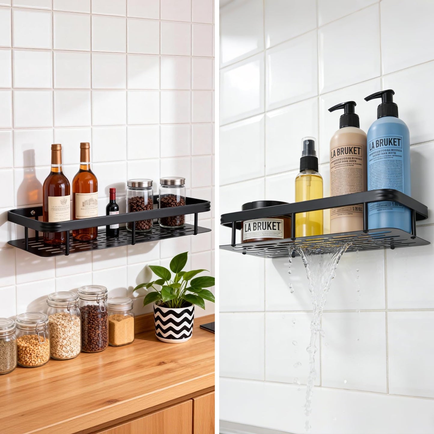 SKY-TOUCH Shower Caddy Shelf,Shower Shelf,Bathroom Shower Organizer Shelves,Rustproof Waterproof & Easy Mount,No Drilling - Self Adhesive for Bathroom Storage,30 * 13 * 4cm,Max 30lbs,2 pack