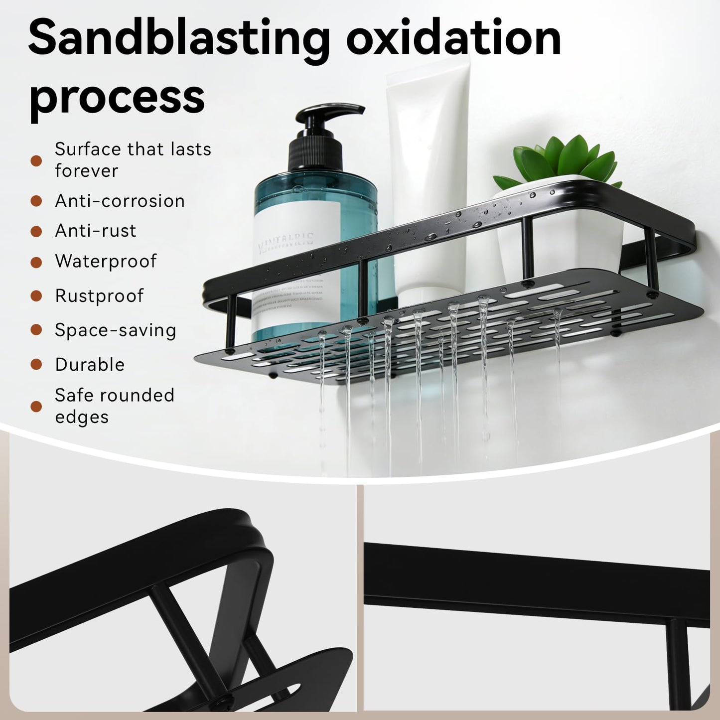 SKY-TOUCH Shower Caddy Shelf,Shower Shelf,Bathroom Shower Organizer Shelves,Rustproof Waterproof & Easy Mount,No Drilling - Self Adhesive for Bathroom Storage,30 * 13 * 4cm,Max 30lbs,2 pack