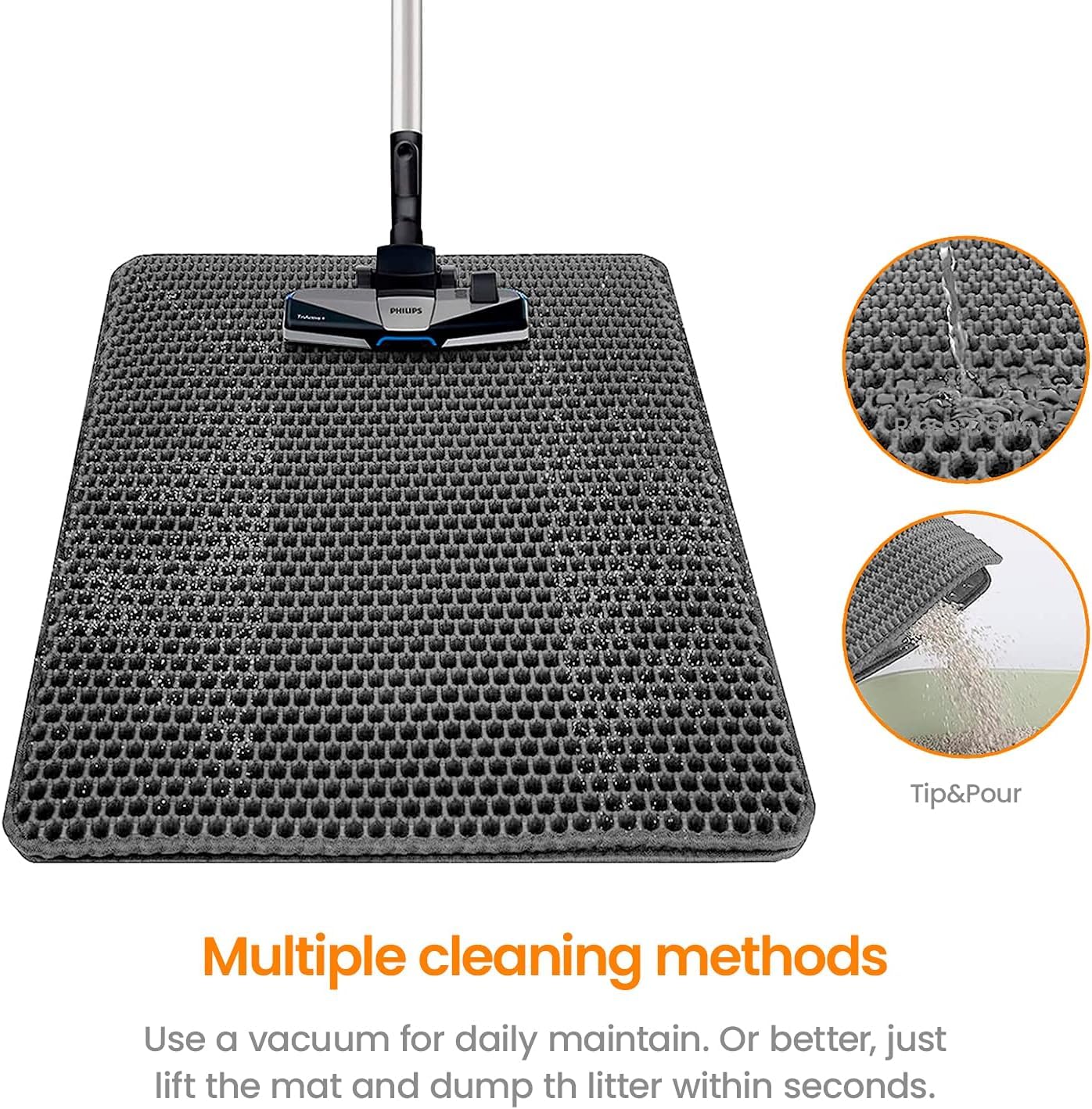 SKY-TOUCH Cat Litter Mat,Cat Litter Tray Mat, Honeycomb Double Layer Design, Urine and Waterproof Material, Washable,Easy to Clean, Keep Clean,60 * 40cm,Grey