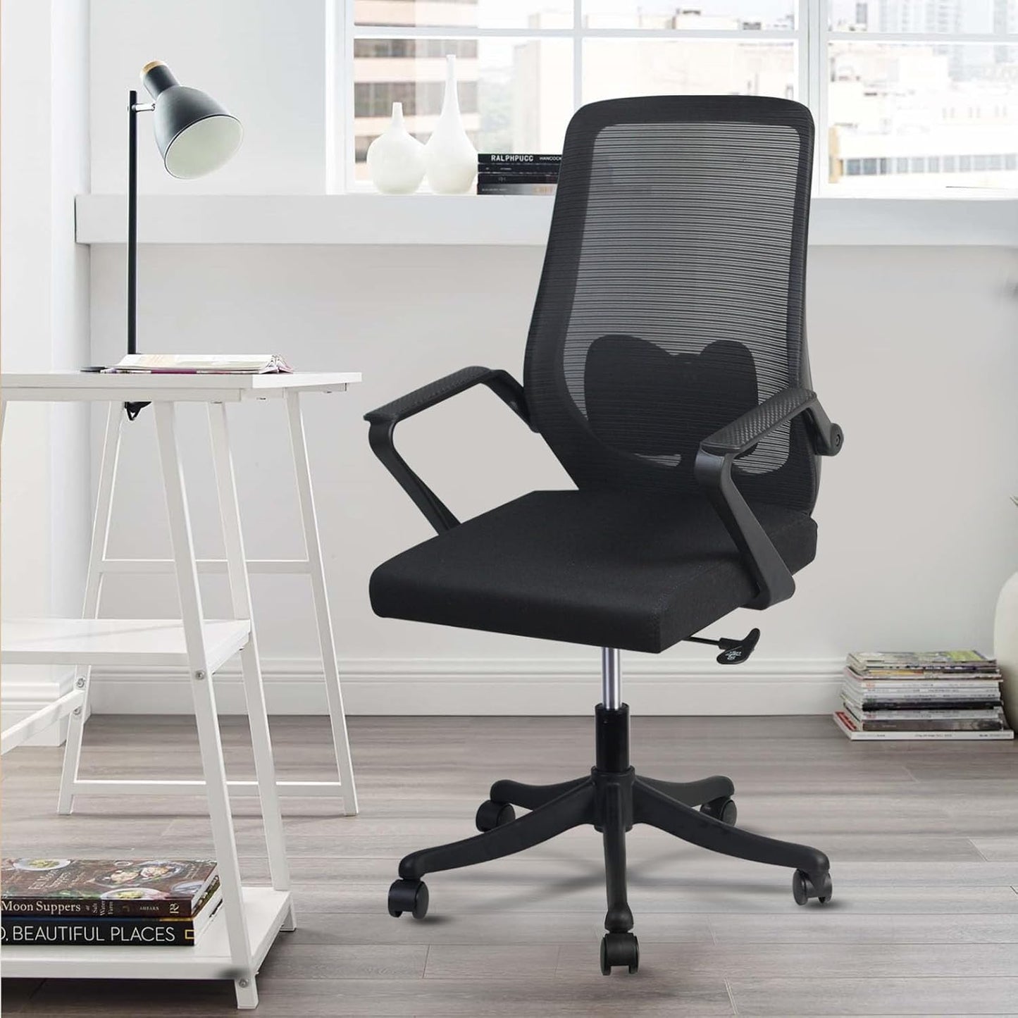 SKY-TOUCH Ergonomic Office Chair | Desk Chair | Computer Chair | Lumbar Support | Height Adjustable | Large Space Padded Seat Cushion｜with Tilt Back｜Mesh Breathable Backrest｜60 * 57 * 111cm,Black