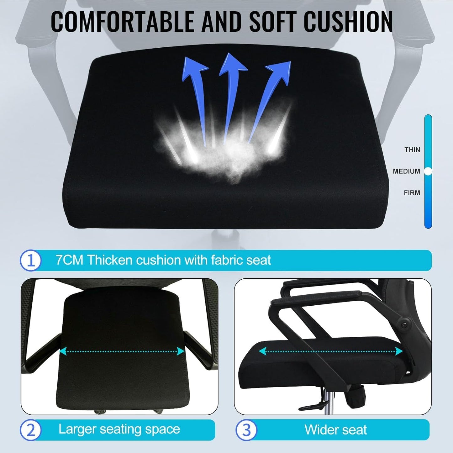 SKY-TOUCH Ergonomic Office Chair | Desk Chair | Computer Chair | Lumbar Support | Height Adjustable | Large Space Padded Seat Cushion｜with Tilt Back｜Mesh Breathable Backrest｜60 * 57 * 111cm,Black