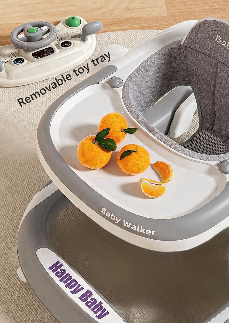 SKY-TOUCH 4-in-1 Foldable Baby Walkers with Wheels and Baby Activity Center Toys Tray with Music, 4-Gear Height Adjustable Infant Toddler Baby Walker, Baby Walker for Boys and Girls from 6-24 Months