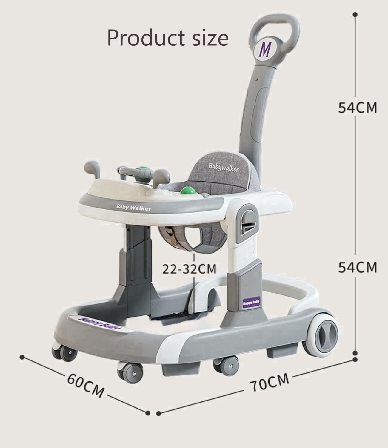 SKY-TOUCH 4-in-1 Foldable Baby Walkers with Wheels and Baby Activity Center Toys Tray with Music, 4-Gear Height Adjustable Infant Toddler Baby Walker, Baby Walker for Boys and Girls from 6-24 Months