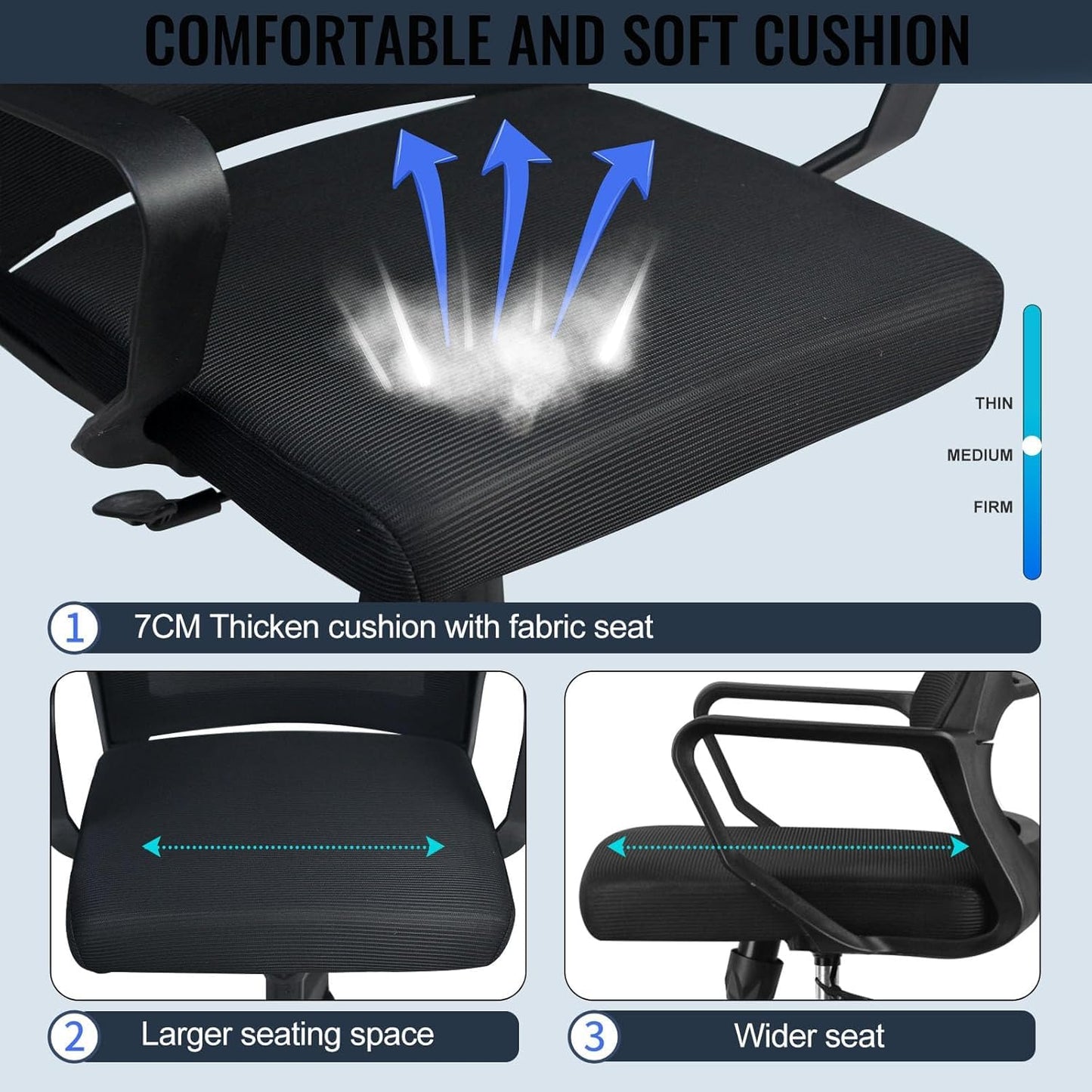 SKY-TOUCH Ergonomic Office Chair with Adjustable Headrest | Desk Chair | Lumbar Support | Large Space Padded Seat Cushion｜with Tilt Back｜Mesh Breathable Backrest｜60 * 60 * 131cm Black