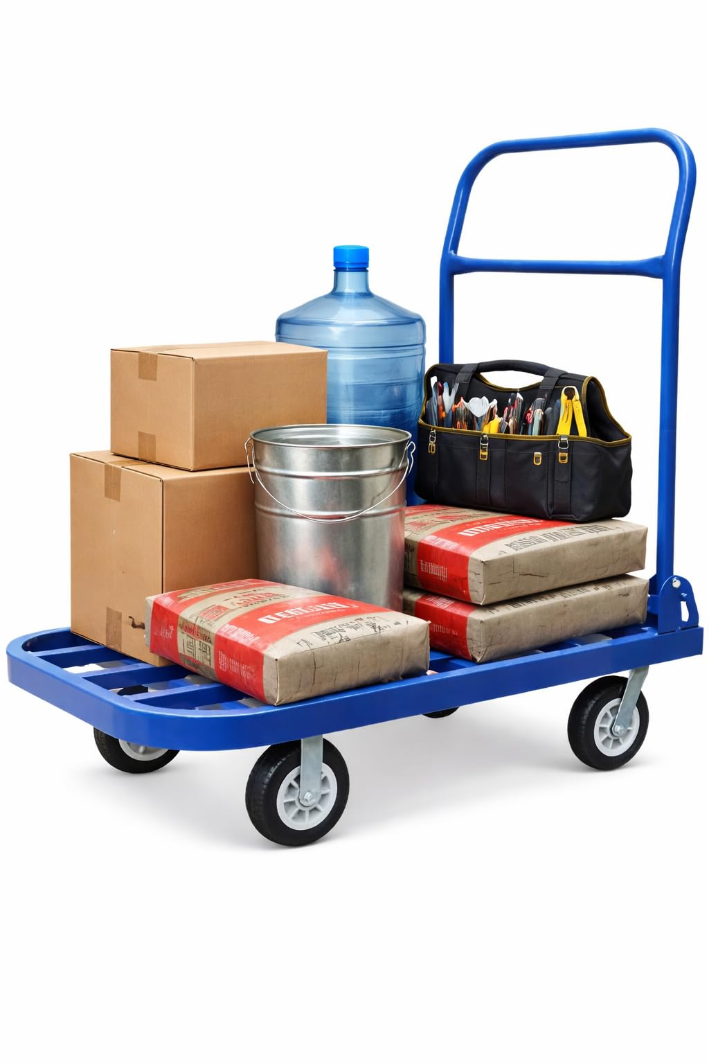 SKY-TOUCH Foldable Platform Flat Trolley,Heavy Duty Folding Platform Trolley,Hand Truck Folding Trolley,Heavy Duty Transportation, Loading, Delivery, Disposal, 350KG Load Capacity, Blue - 90x60x86cm