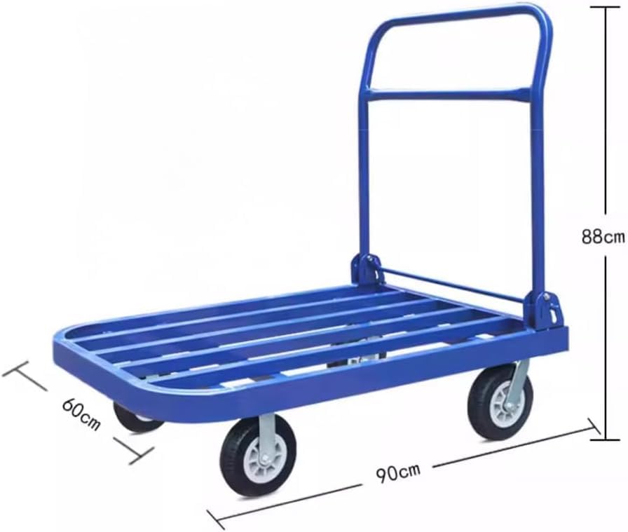 SKY-TOUCH Foldable Platform Flat Trolley,Heavy Duty Folding Platform Trolley,Hand Truck Folding Trolley,Heavy Duty Transportation, Loading, Delivery, Disposal, 350KG Load Capacity, Blue - 90x60x86cm