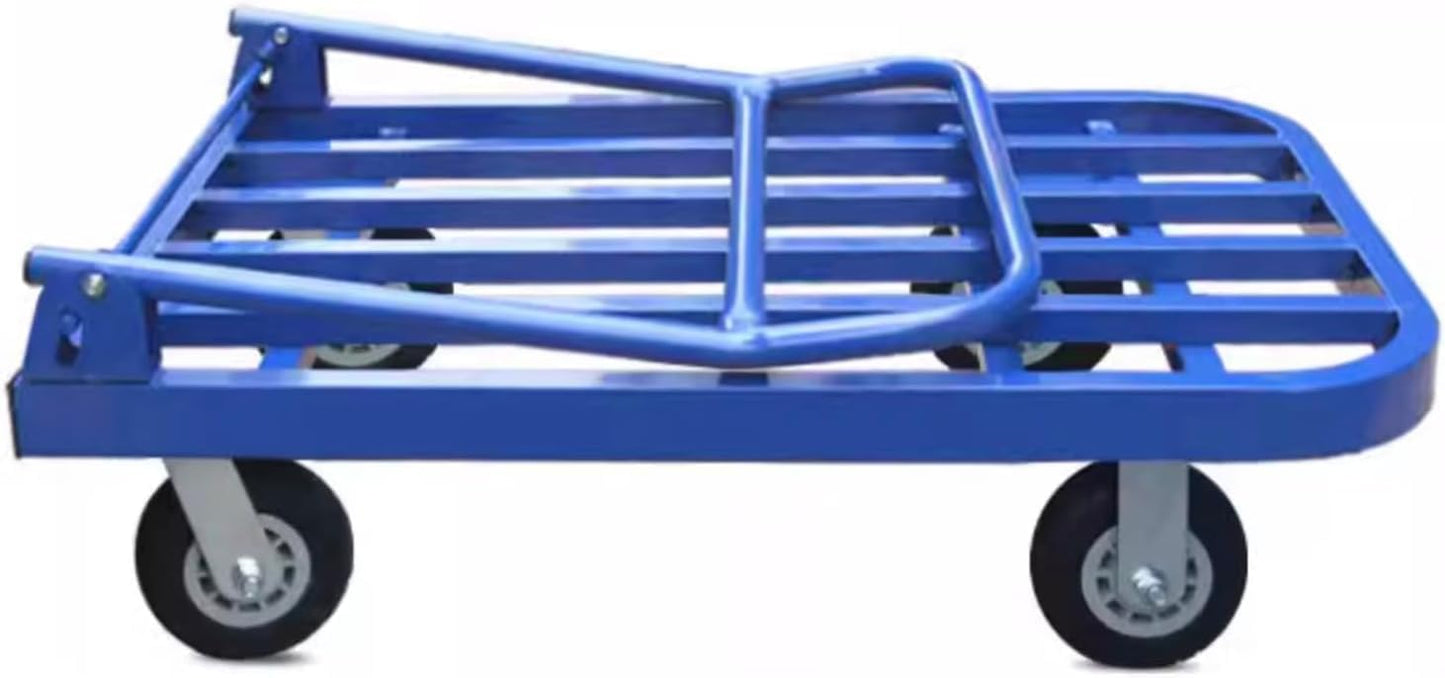 SKY-TOUCH Foldable Platform Flat Trolley,Heavy Duty Folding Platform Trolley,Hand Truck Folding Trolley,Heavy Duty Transportation, Loading, Delivery, Disposal, 350KG Load Capacity, Blue - 90x60x86cm