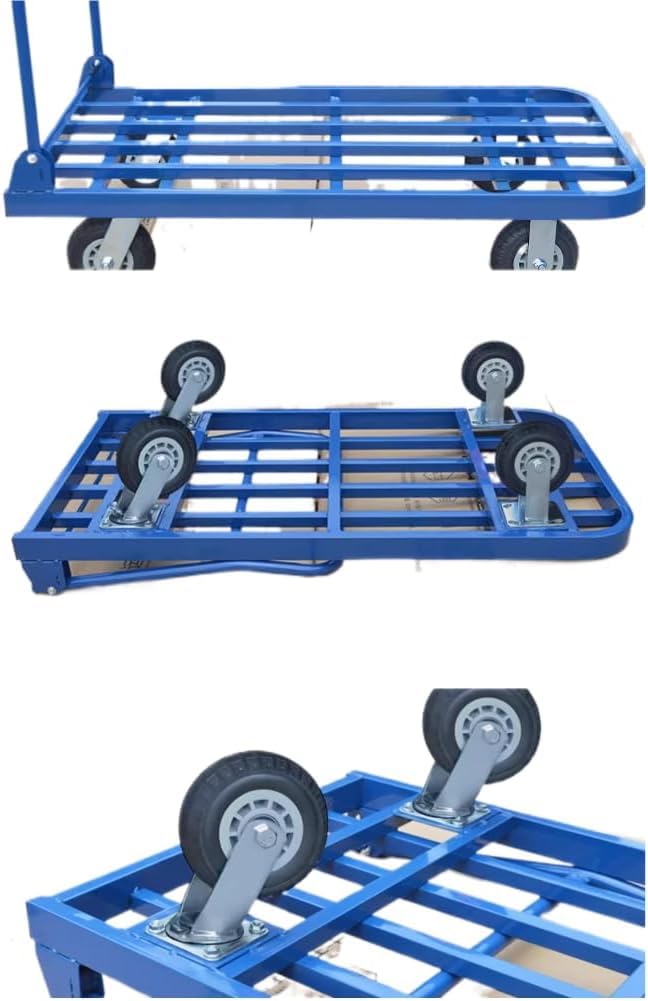 SKY-TOUCH Foldable Platform Flat Trolley,Heavy Duty Folding Platform Trolley,Hand Truck Folding Trolley,Heavy Duty Transportation, Loading, Delivery, Disposal, 350KG Load Capacity, Blue - 90x60x86cm