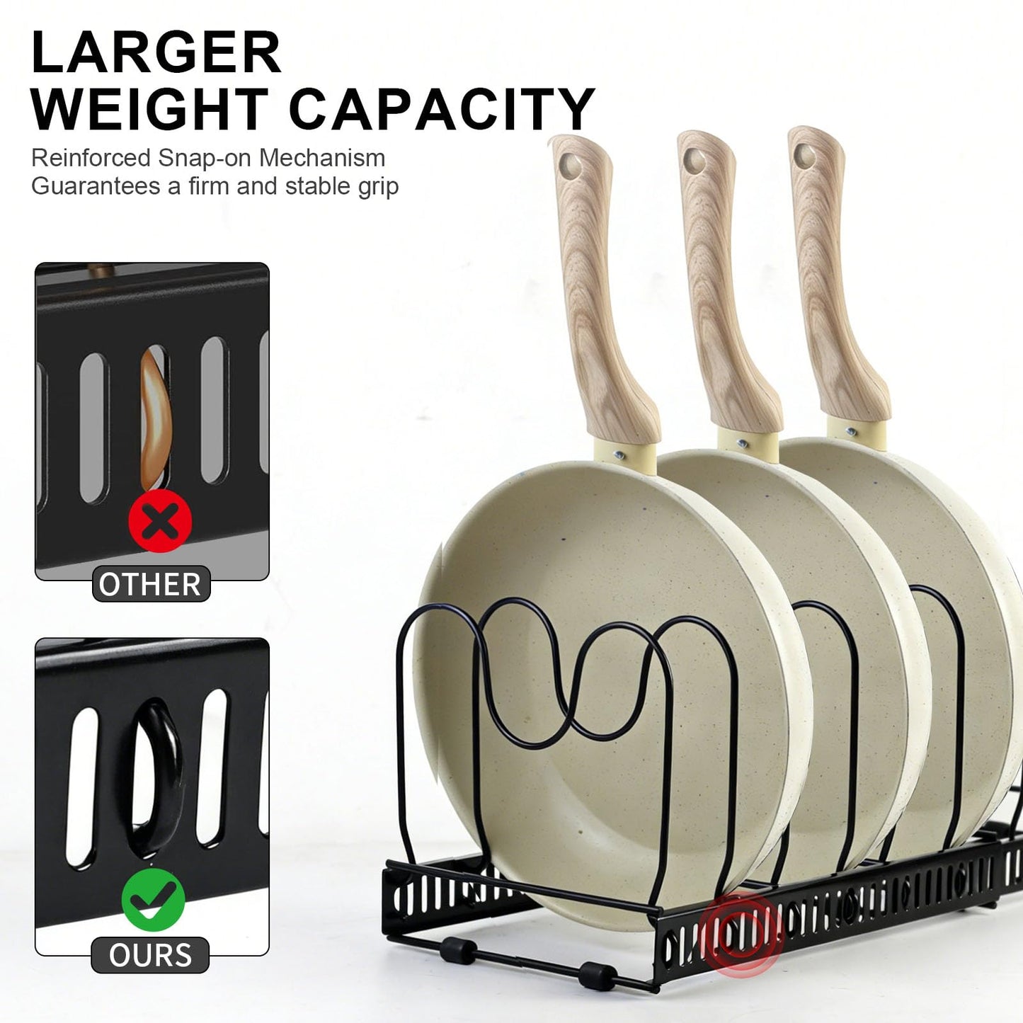 SKY-TOUCH Pot and Pan Organizers Rack : Expandable Pot Lid Organizer Holder with 10 Adjustable Compartment Cookware Plate Rack for Kitchen Cabinet Black