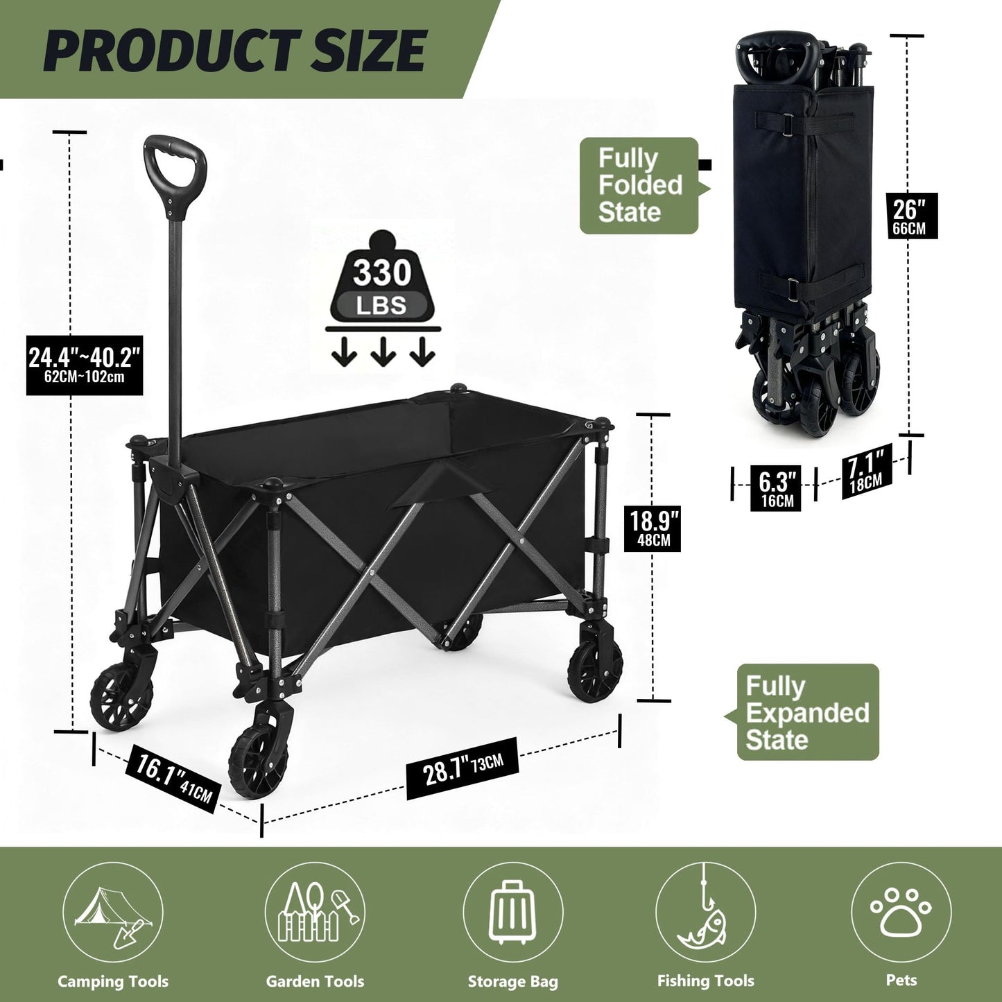 SKY-TOUCH Garden Cart Camping Wagon Foldable, Shopping Trolleys Utility Outdoor Wagon Collapsible Garden Camping Picnic Cart