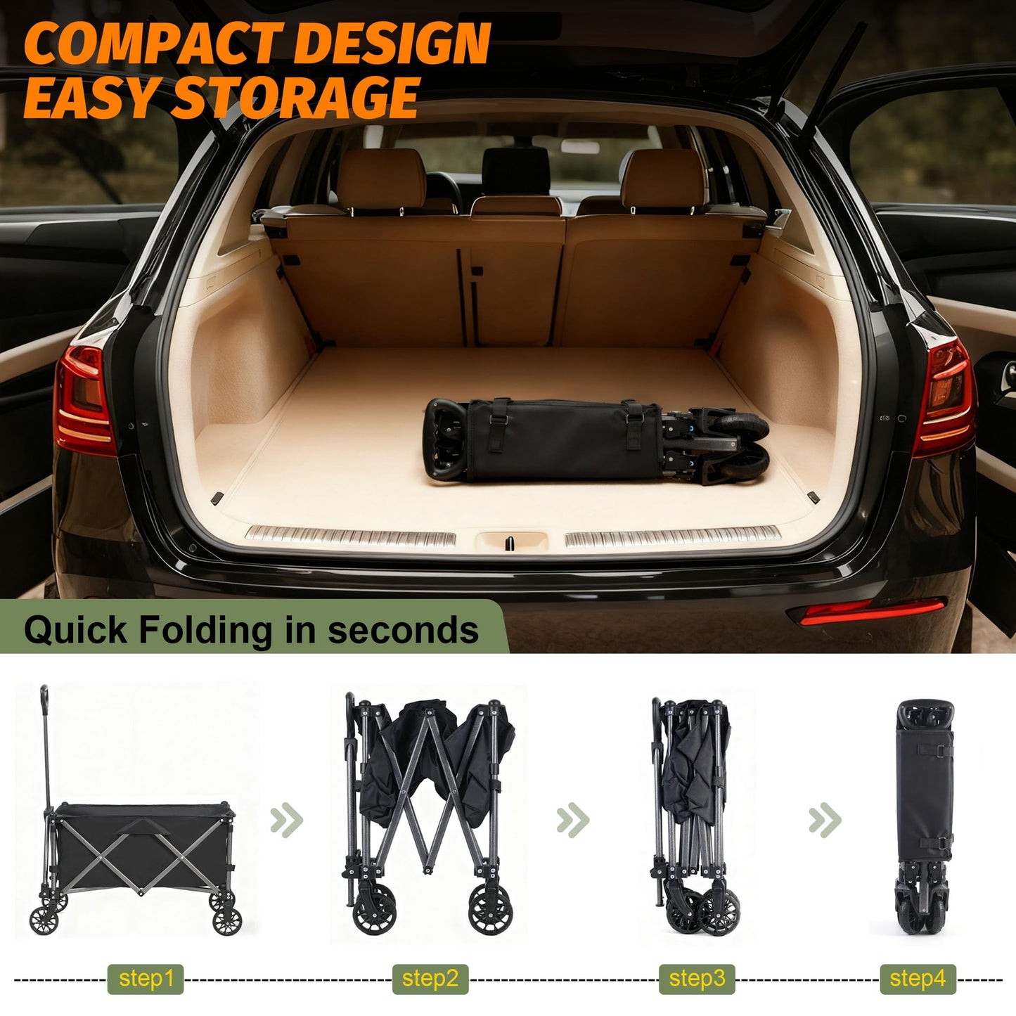 SKY-TOUCH Garden Cart Camping Wagon Foldable, Shopping Trolleys Utility Outdoor Wagon Collapsible Garden Camping Picnic Cart