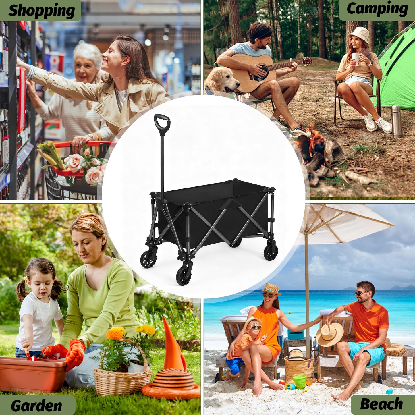 SKY-TOUCH Garden Cart Camping Wagon Foldable, Shopping Trolleys Utility Outdoor Wagon Collapsible Garden Camping Picnic Cart