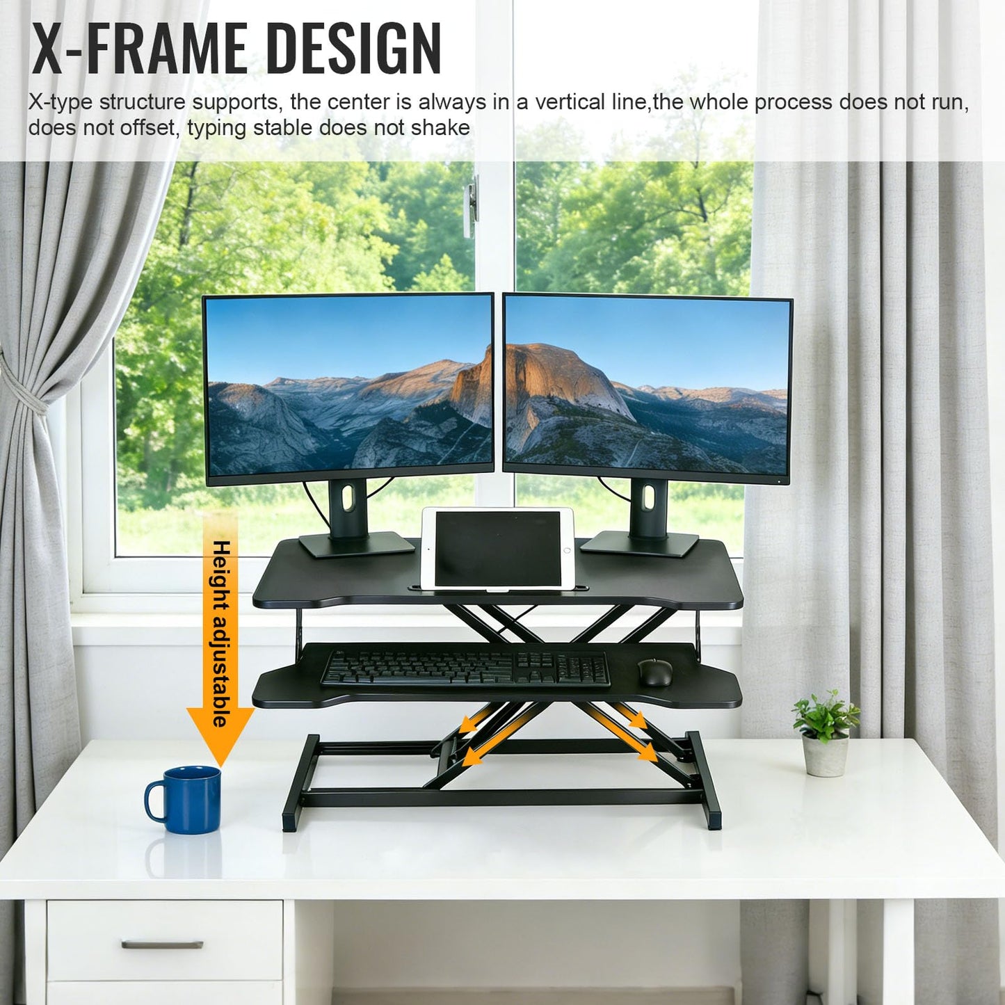 SKY-TOUCH Standing Desk Height Adjustable, 80*40cm Sit to Stand Desk Converter with Keyboard Tray, Ergonomic Sit to Stand Up Riser for Home Office Laptop, Black