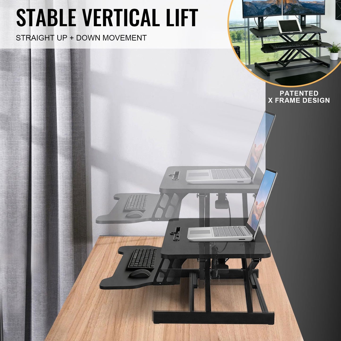 SKY-TOUCH Standing Desk Height Adjustable, 80*40cm Sit to Stand Desk Converter with Keyboard Tray, Ergonomic Sit to Stand Up Riser for Home Office Laptop, Black