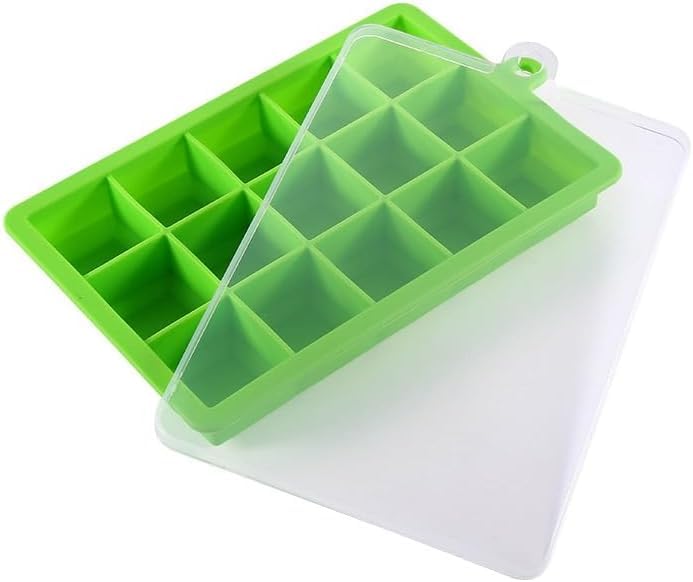 SKY-TOUCH 2-Pack Food Grade Silicone Ice Cube Cubes with Lids for Freezer, Easy-to-Remove 24 Cube Cubes for Party, Drinks and Frozen Liquids (Blue and Green)