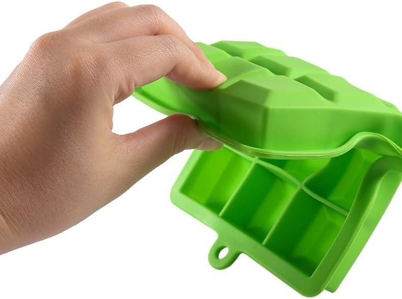 SKY-TOUCH 2-Pack Food Grade Silicone Ice Cube Cubes with Lids for Freezer, Easy-to-Remove 24 Cube Cubes for Party, Drinks and Frozen Liquids (Blue and Green)