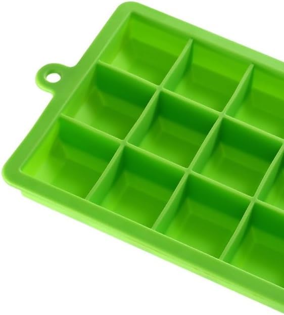 SKY-TOUCH 2-Pack Food Grade Silicone Ice Cube Cubes with Lids for Freezer, Easy-to-Remove 24 Cube Cubes for Party, Drinks and Frozen Liquids (Blue and Green)