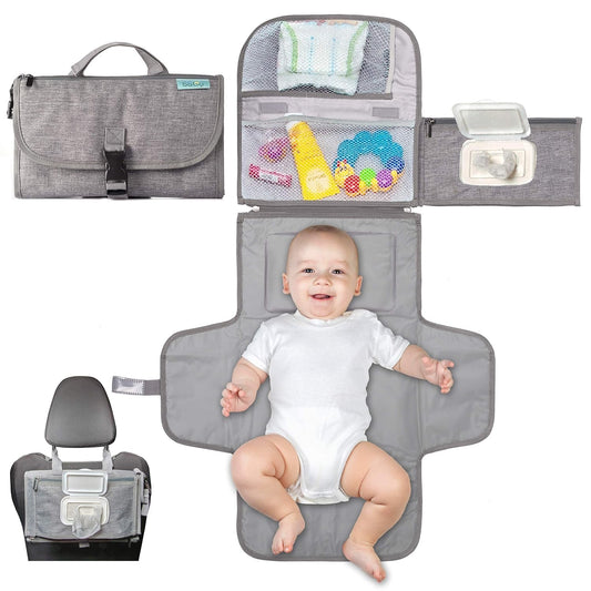 SKY-TOUCH Baby Portable Diaper Changing Pad,Waterproof Travel Change Pad,with Wipes Pocket, Smart Design Portable Changing Mat, Infant Travel Station Kit, Gift for Newborn Girl & Boy - Grey