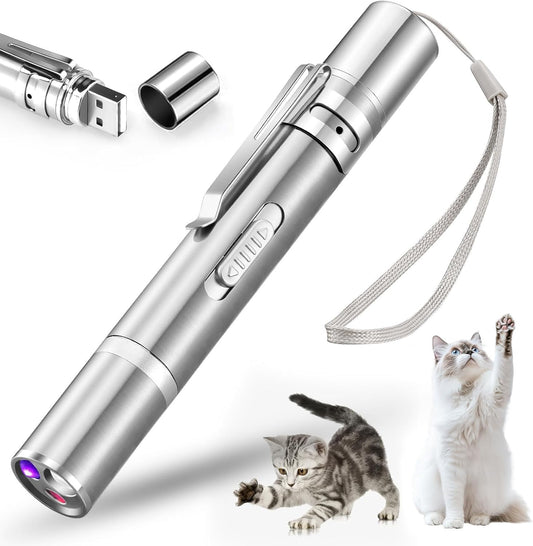 SKY-TOUCH 7-in-1 Interactive Cat & Dog Toy - USB Rechargeable Red Laser Pointer, Chaser Toy, Pet Training Tool with Classic Light Patterns(1 piece)