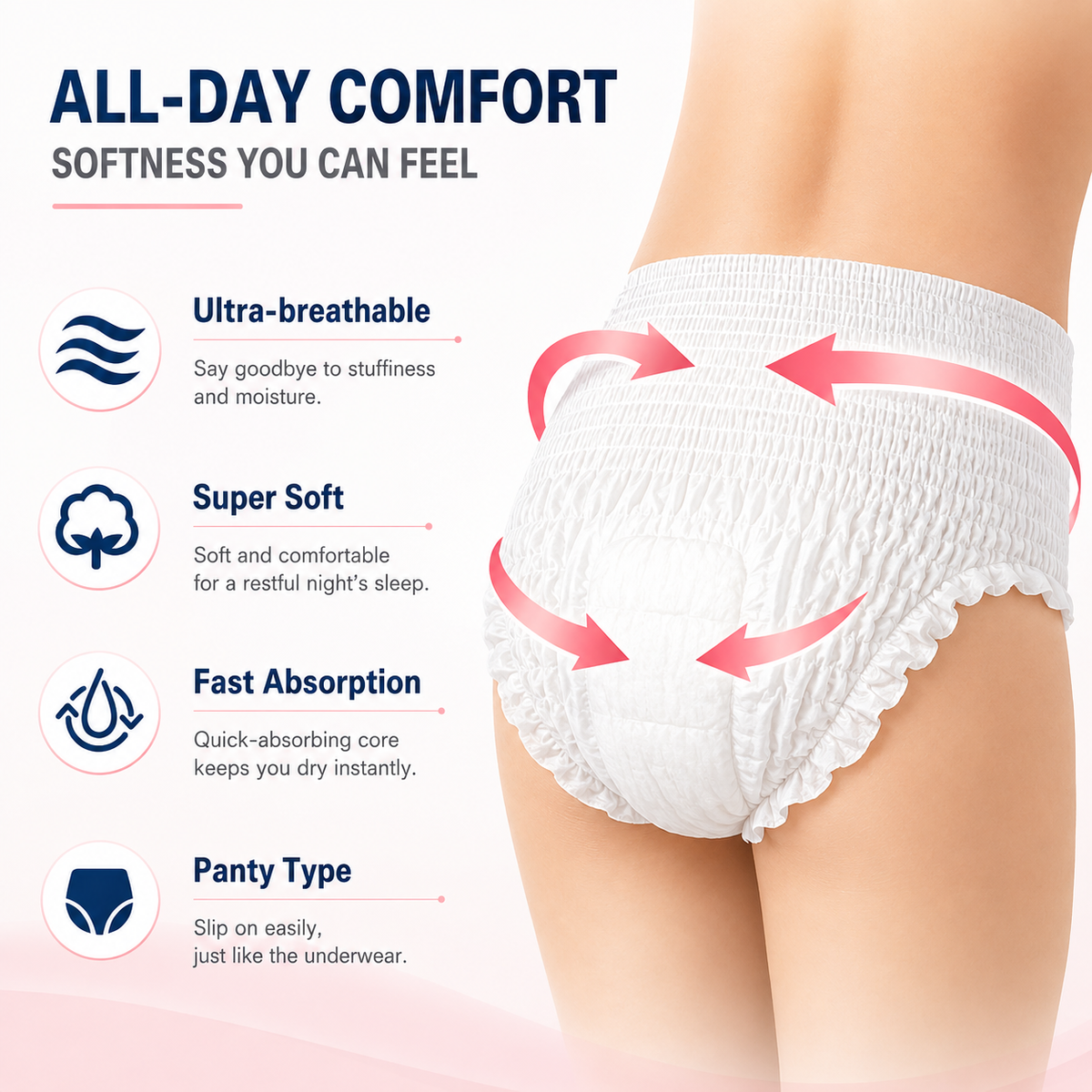 SKY-TOUCH 10PCS Night Period Panty for Women M-L,Ultra Absorbent Disposable Overnight Panties, 360° Leak Proof Period Panties Breathable Comfortable, Suitable Weight 40–64 kg