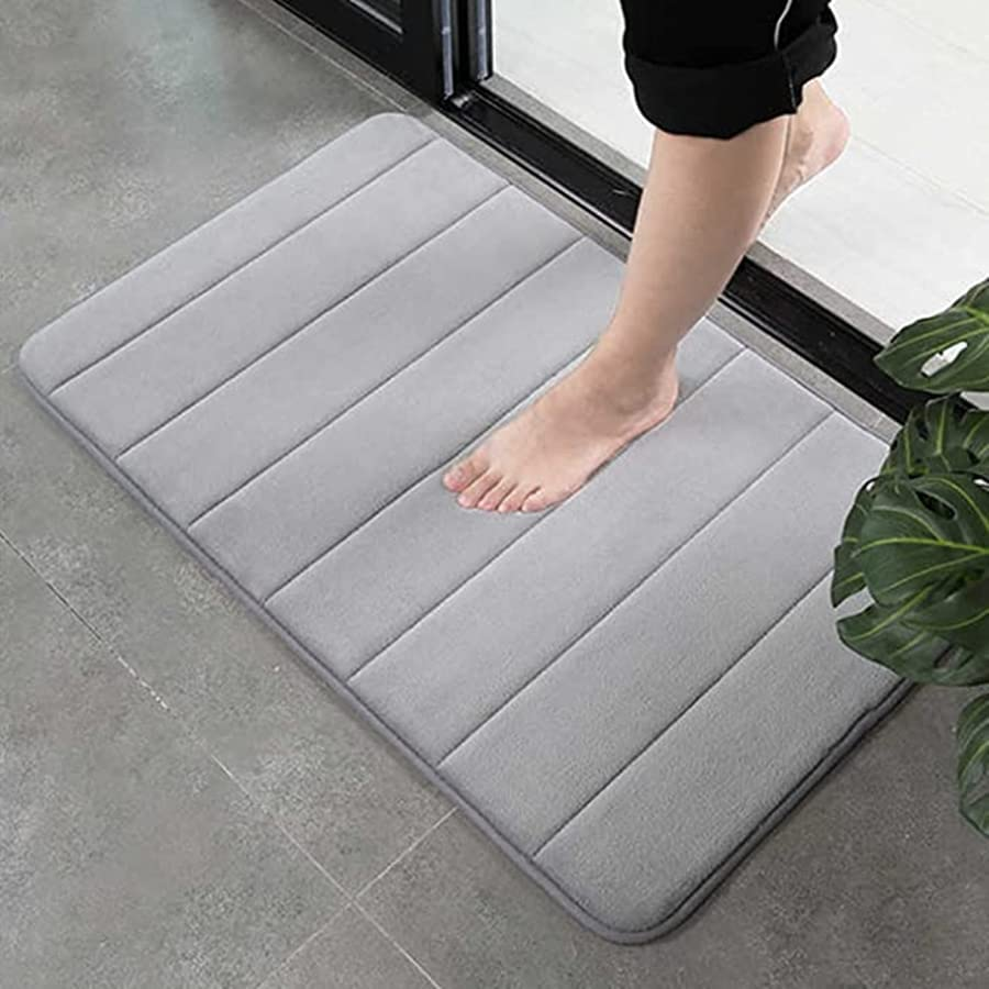 SKY -TOUCH Bath Mat 2 Pack, Memory Foam Bath Mat Non Slip,Soft & Comfortable Bath Mat With Highly Absorbent Bathroom Mat Non Slip for Shower, Tub and Floor, Non Slip Grey 50x80 cm