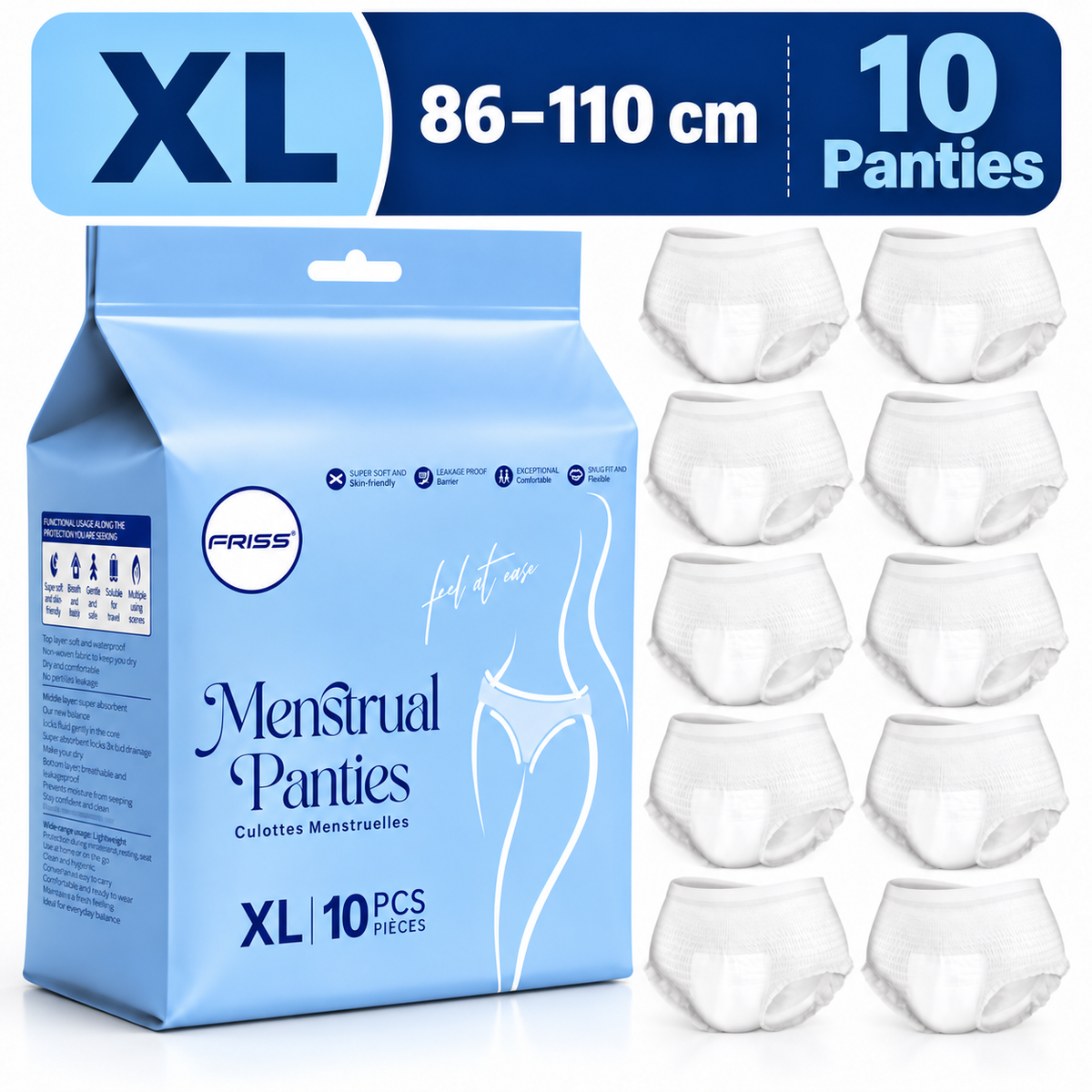 SKY-TOUCH 10PCS Night Period Panty for Women XL,Ultra Absorbent Disposable Overnight Panties, 360° Leak Proof Period Panties Breathable Comfortable, Suitable Weight 64–73 kg