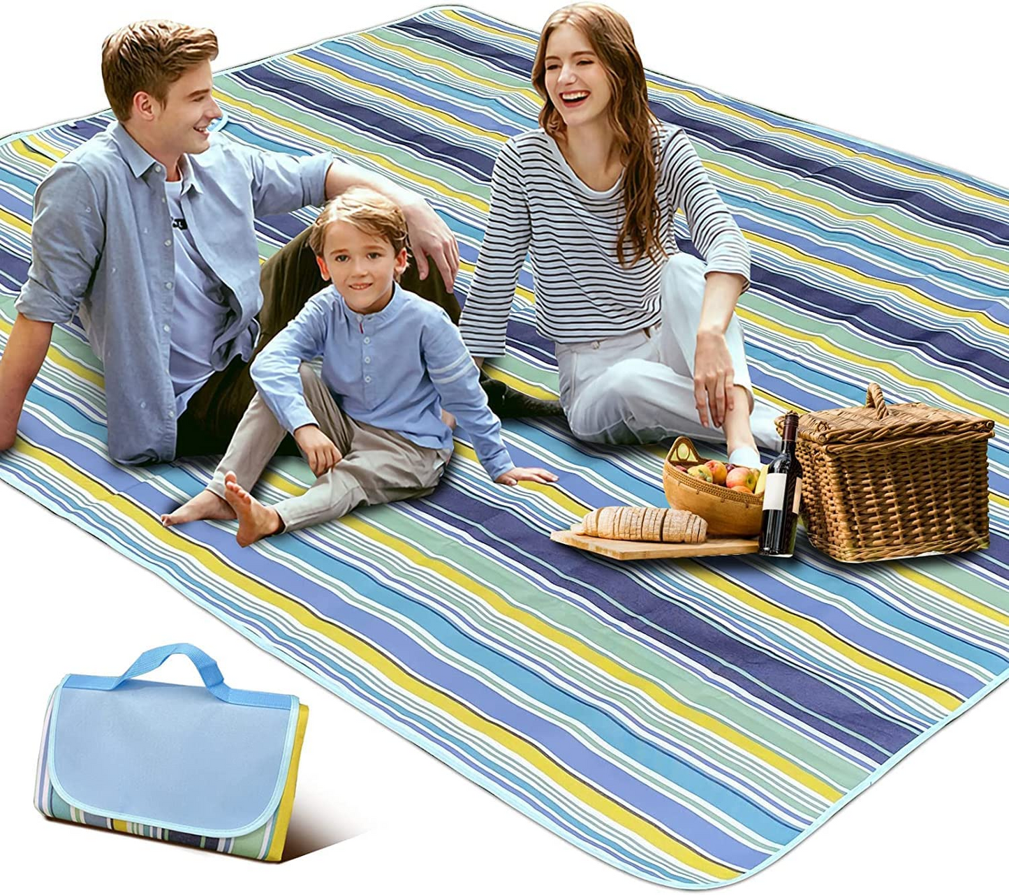 SKY TOUCH Fortable Picnic Blanket Waterproof Beach Blanket Waterproof Picnic Blanket Portable Picnic Mat Portable Beach Mat For Outdoor Camping Family Outdoor Park Garden Blue£¨145 ¡Á180cm£©, Full