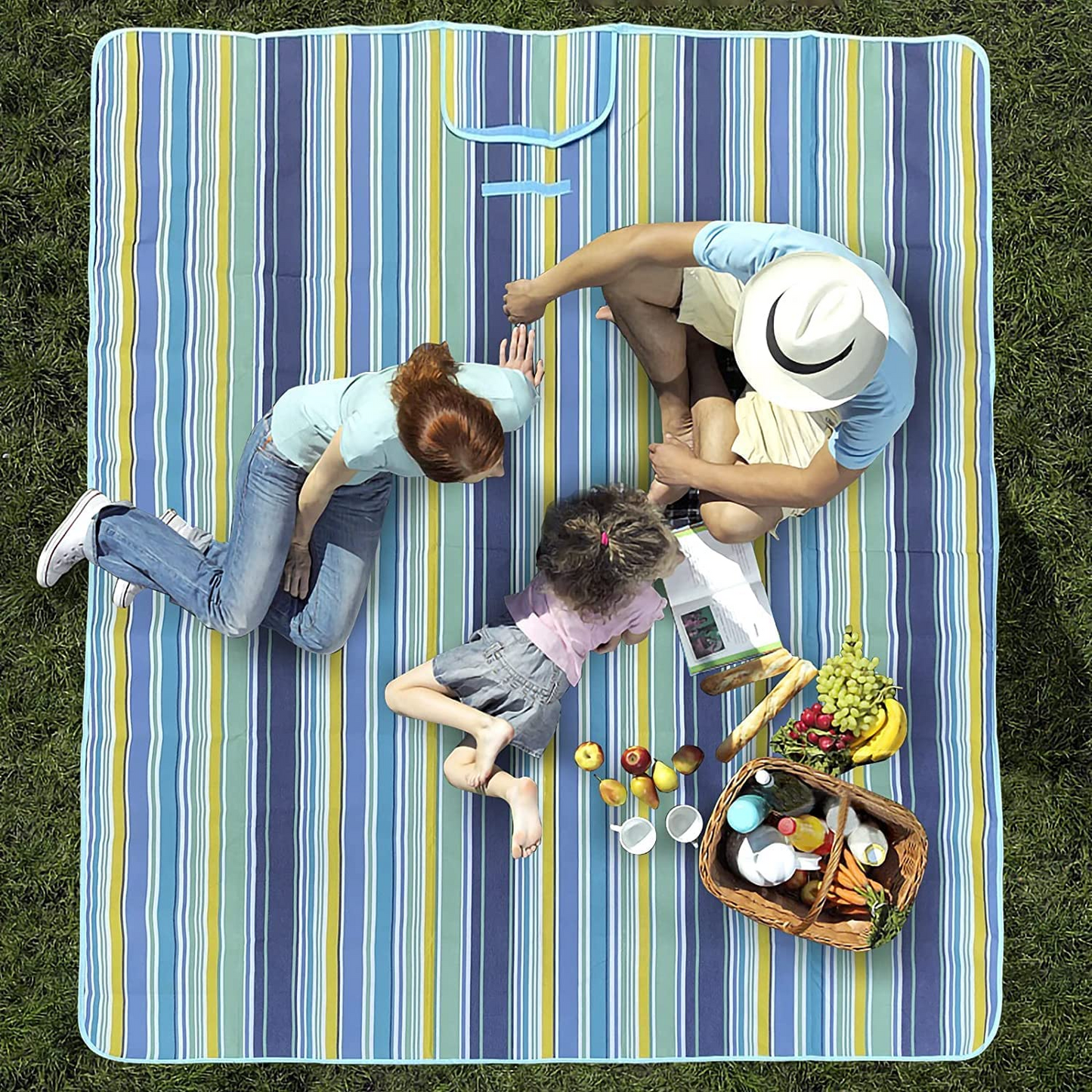 SKY TOUCH Fortable Picnic Blanket Waterproof Beach Blanket Waterproof Picnic Blanket Portable Picnic Mat Portable Beach Mat For Outdoor Camping Family Outdoor Park Garden Blue£¨145 ¡Á180cm£©, Full