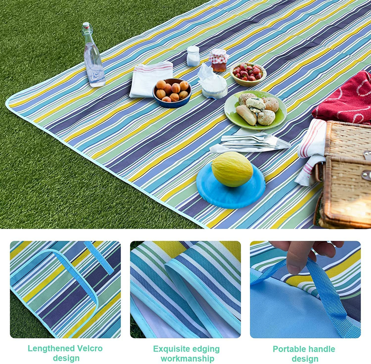 SKY TOUCH Fortable Picnic Blanket Waterproof Beach Blanket Waterproof Picnic Blanket Portable Picnic Mat Portable Beach Mat For Outdoor Camping Family Outdoor Park Garden Blue£¨145 ¡Á180cm£©, Full