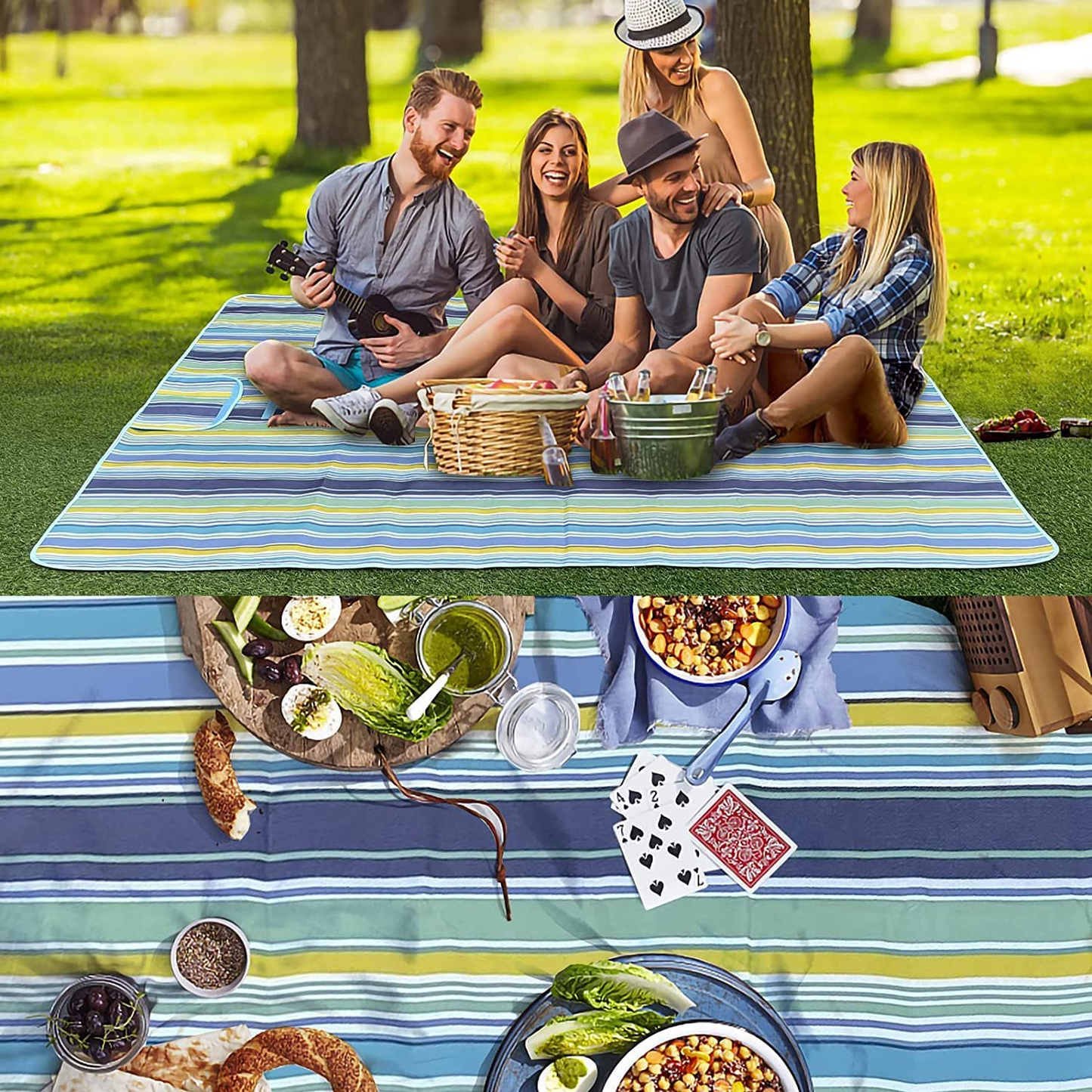 SKY TOUCH Fortable Picnic Blanket Waterproof Beach Blanket Waterproof Picnic Blanket Portable Picnic Mat Portable Beach Mat For Outdoor Camping Family Outdoor Park Garden Blue£¨145 ¡Á180cm£©, Full