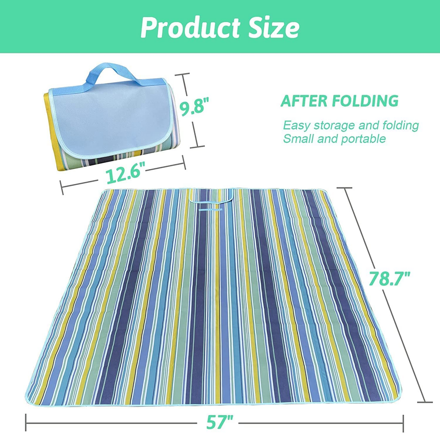 SKY TOUCH Fortable Picnic Blanket Waterproof Beach Blanket Waterproof Picnic Blanket Portable Picnic Mat Portable Beach Mat For Outdoor Camping Family Outdoor Park Garden Blue£¨145 ¡Á180cm£©, Full