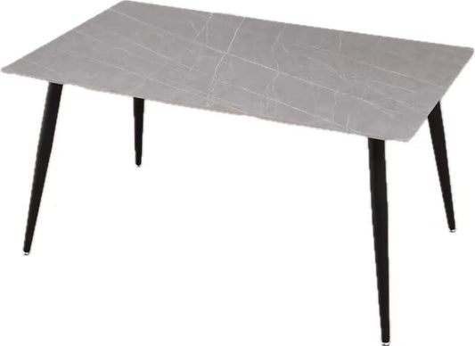 SKY-TOUCH Kitchen Dining Table Rectangular,Modern Rectangle Dining Table with rock slab Tabletop & Black Iron Legs,for Dining Room, Kitchen,Restaurant (180¡Á80cm,Grey)