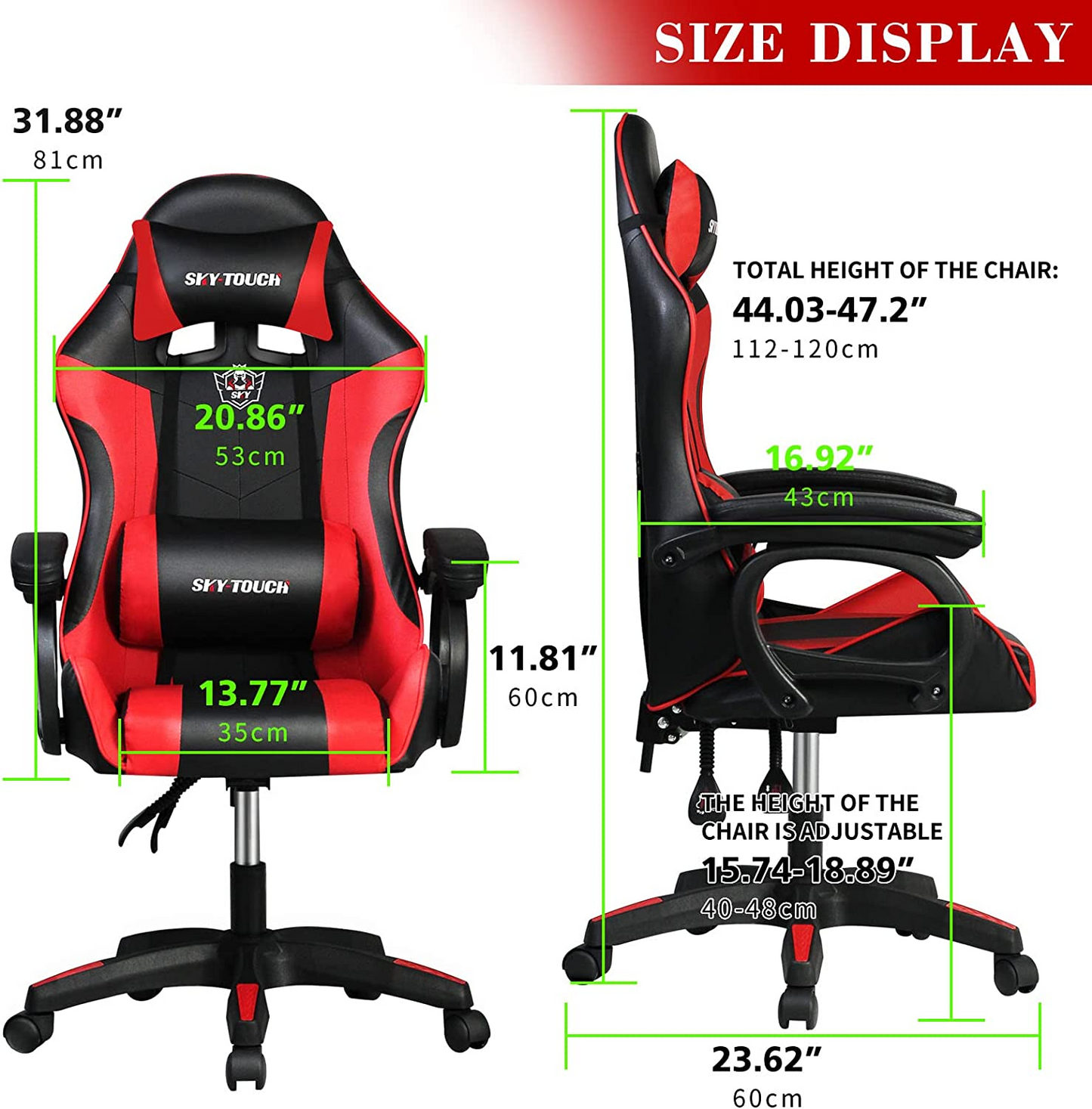 SKY-TOUCH Gaming Chair£¬Adjustable Computer Chair Pc Office Pu Leather High Back, Ergonomic design Lumbar Support,Comfortable Armrest Headrest