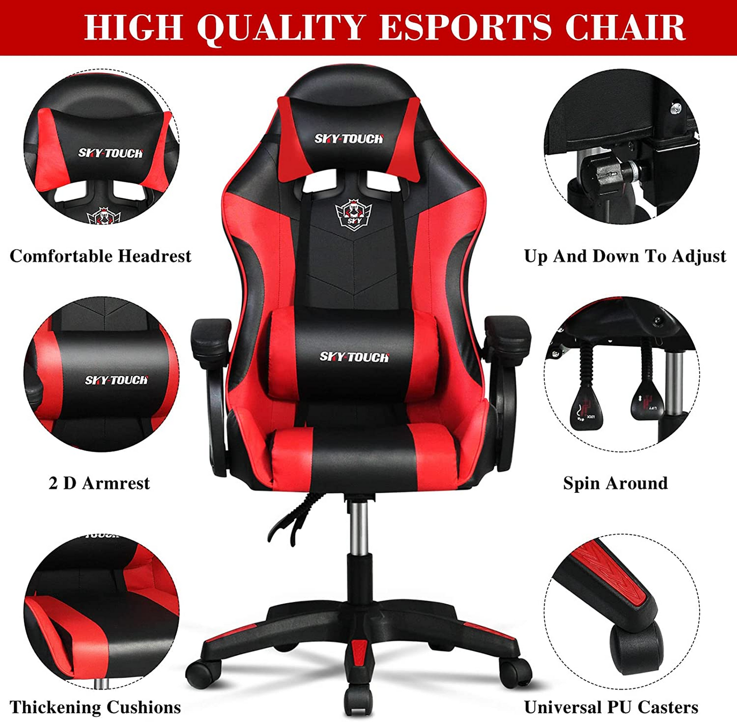 SKY-TOUCH Gaming Chair£¬Adjustable Computer Chair Pc Office Pu Leather High Back, Ergonomic design Lumbar Support,Comfortable Armrest Headrest