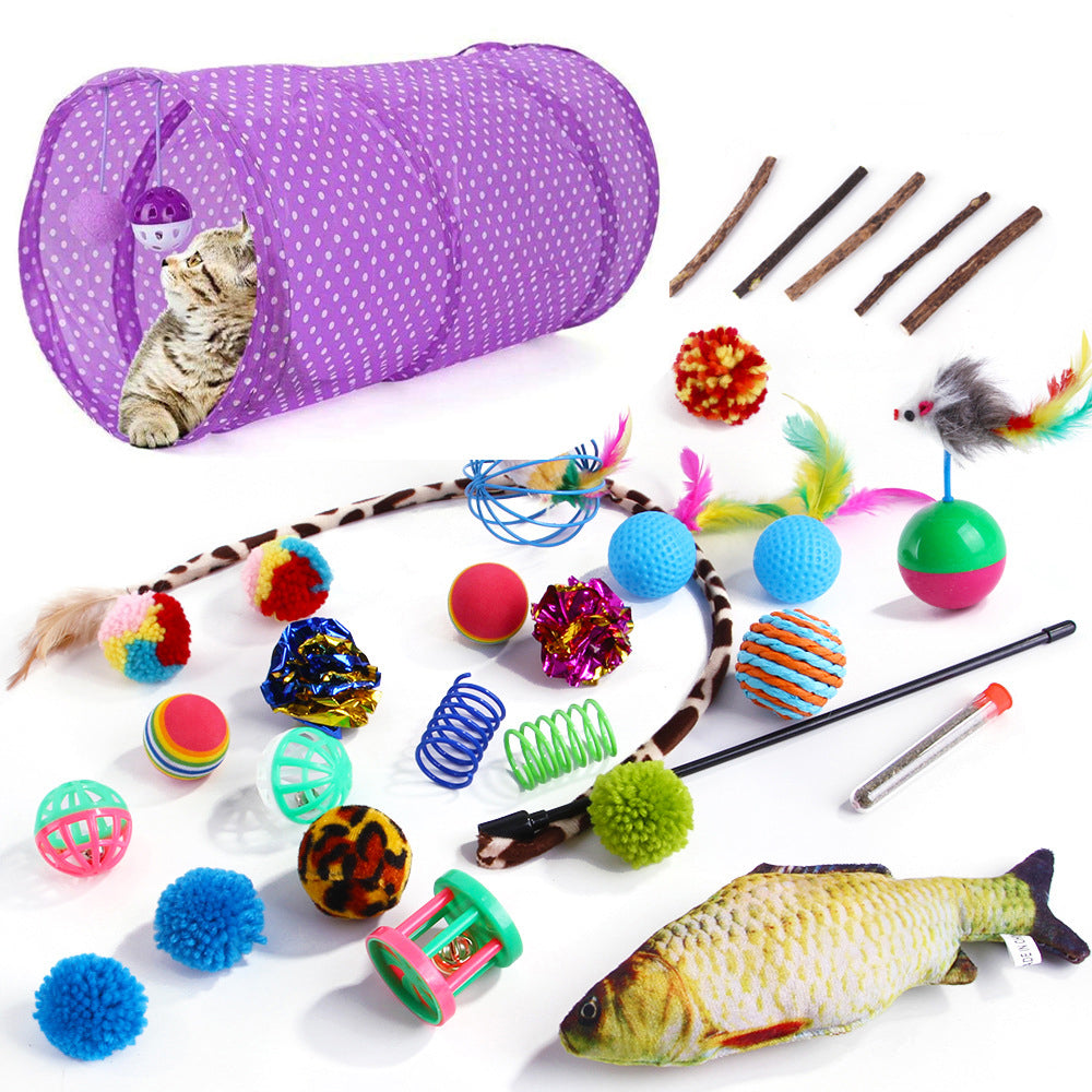 SKY-TOUCH 30pcs Interactive Cat Toys - Keep Your Cat Active and Happy with Variety Teaser Wand, Cat Tunnel, Tent, and Fish Toy£¬The best gifts for cat lovers