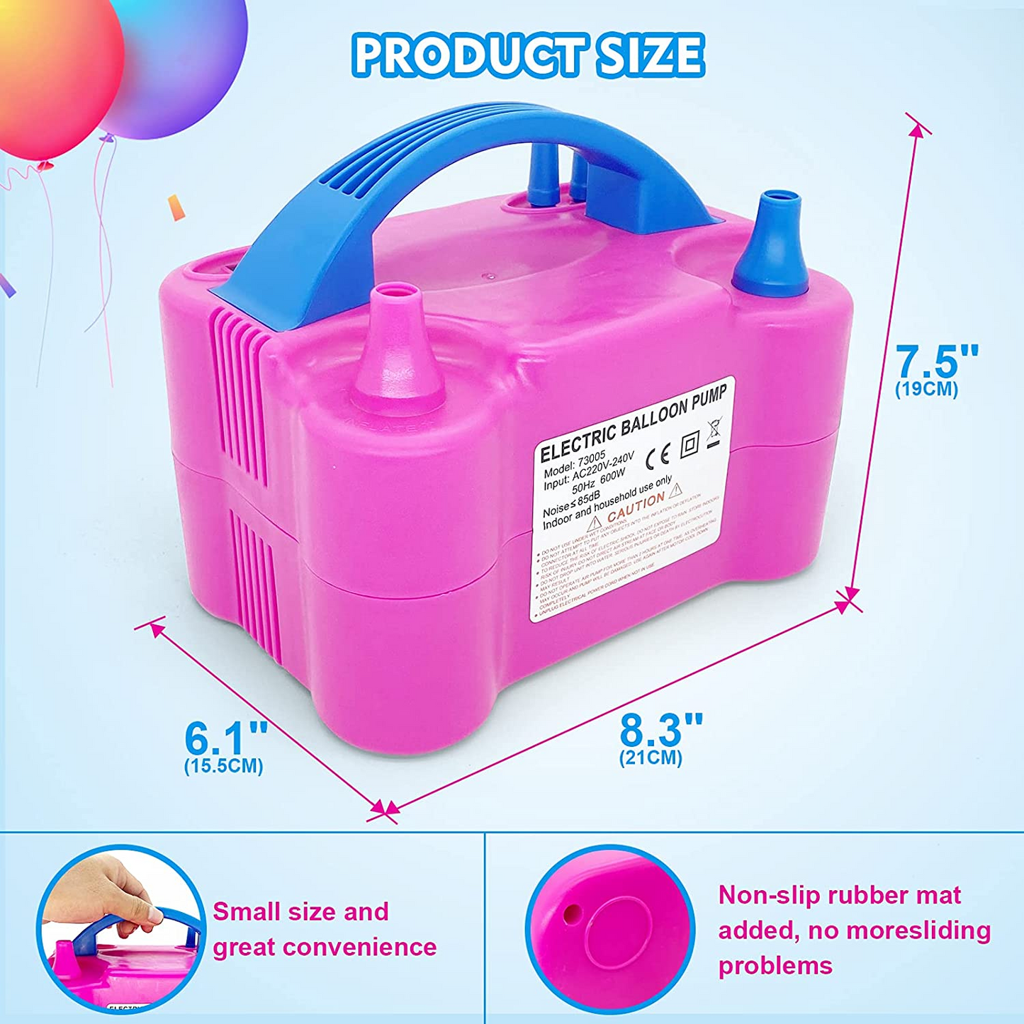 SKY-TOUCH Electric Balloon Pump, Dual Nozzle Portable Balloons Air Pump for Balloon Arch, Balloon Garland, Party Decorations, Kids Birthday, Baby Shower, Party Supplies & Decorations, Pink