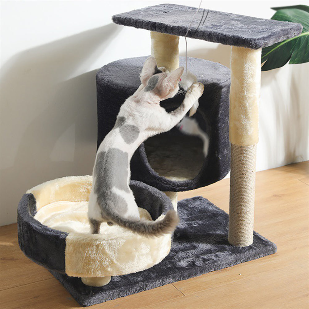 SKY-TOUCH Cat Tree Tower£¬Cat Condo with 4 Sisal Scratching Post,Activity Centre Cat Climbing Tree with Cat House£¬Hammock, Sisal Posts, Ladder, and Rest Place for Indoor Cat£¨120¡Á54¡Á30cm£©Grey