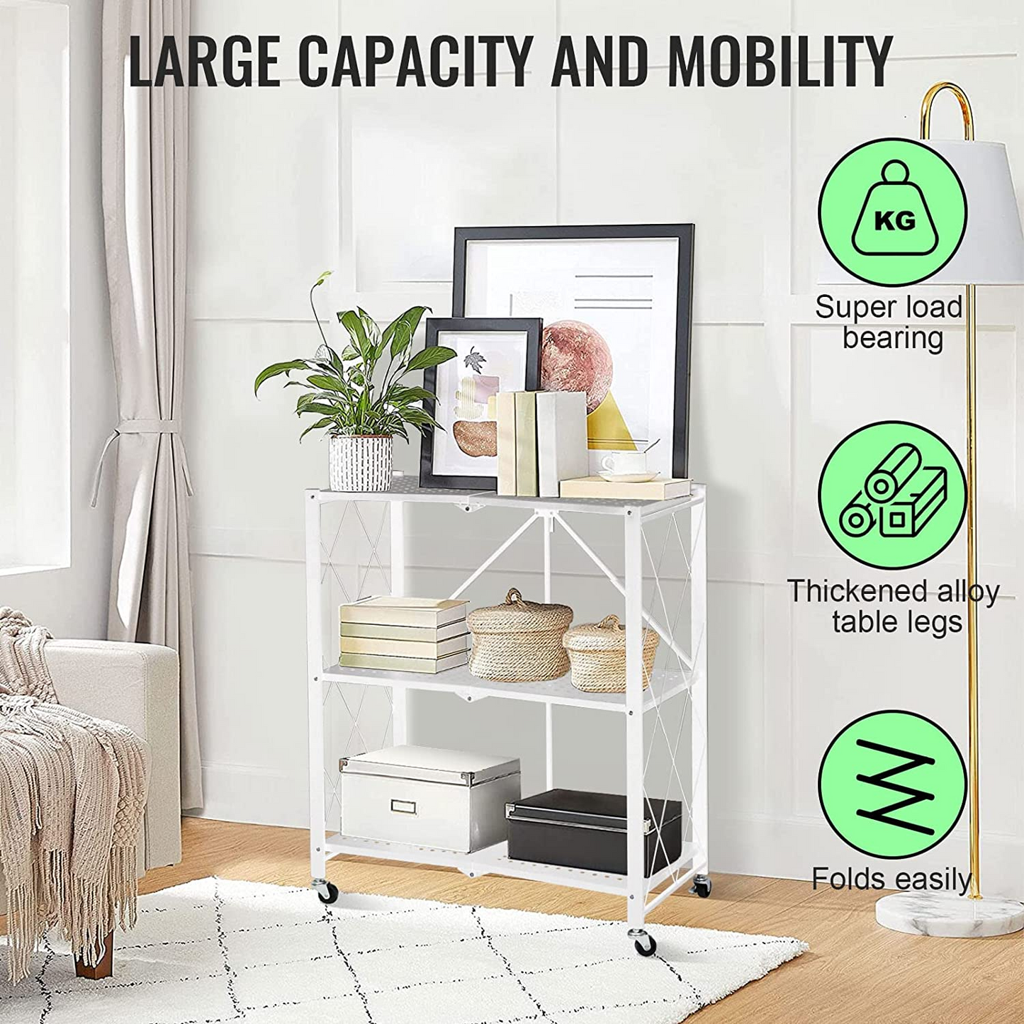 SKY-TOUCH Foldable Storage Shelves, Storage Racks Kitchen Cabinet, Shelf Storage Multipurpose Rack for Living Room Bedroom Kitchen Garage Easy Assembly