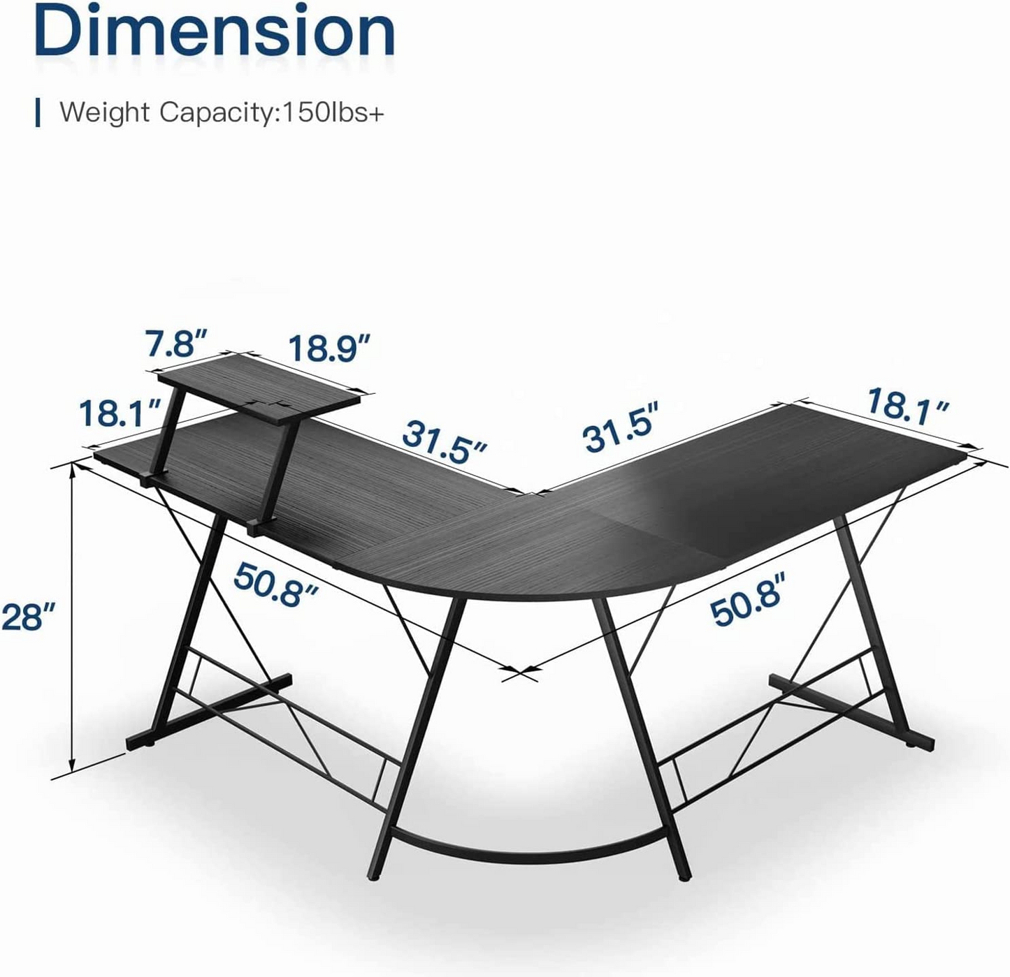 SKY-TOUCH L-Shaped Gaming Desk - 50.8x18.1x28inch" Home Office Corner Desk with Shelf, Large Monitor Stand, Sturdy Writing Workstation, Round Edge