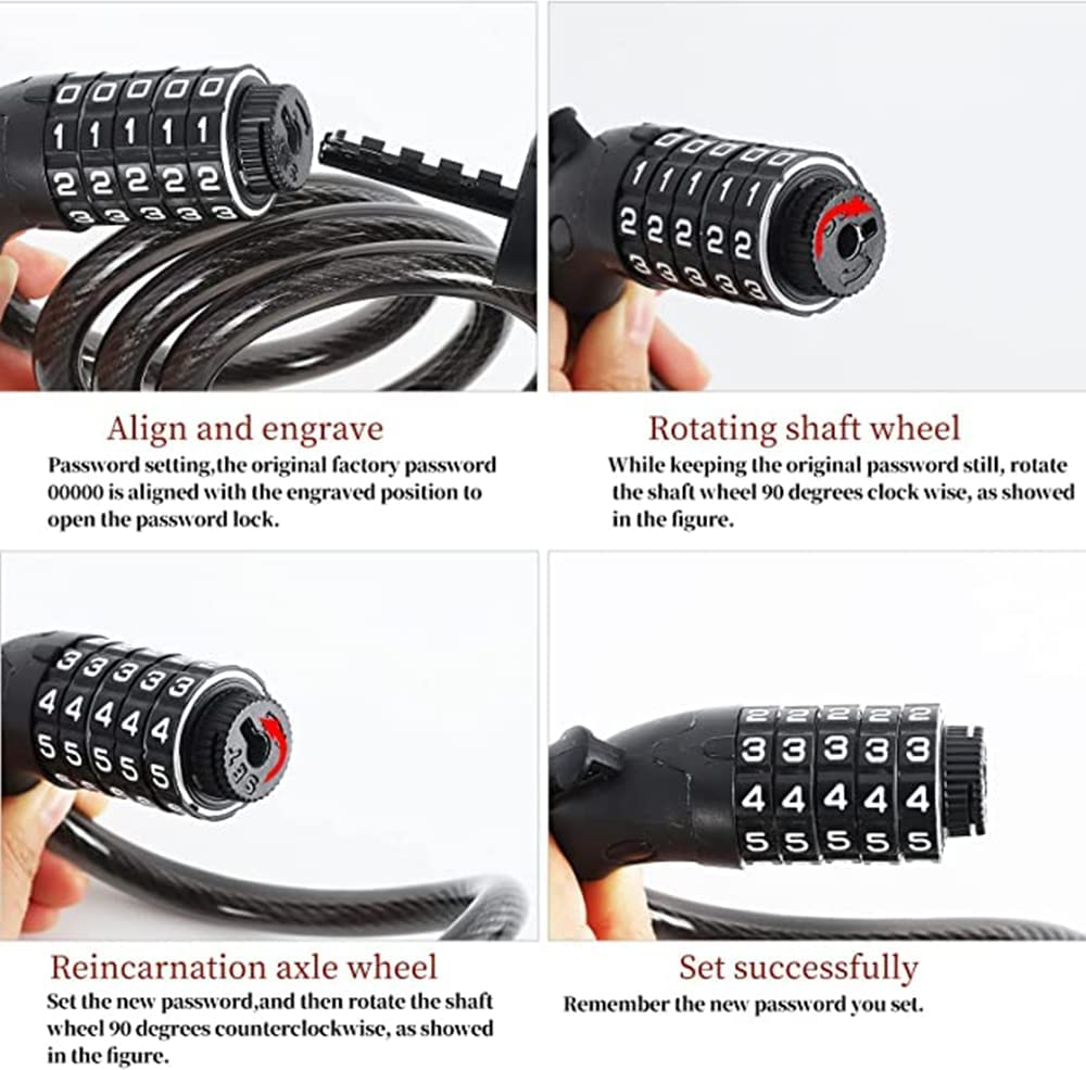 Sky-Touch Bike Lock Cable, 1.2M 5-Digit Code Bicycle Lock Coiling Resettable Combination Bike Locks Anti Theft Cycling Password Lock For Bikes And Scooters