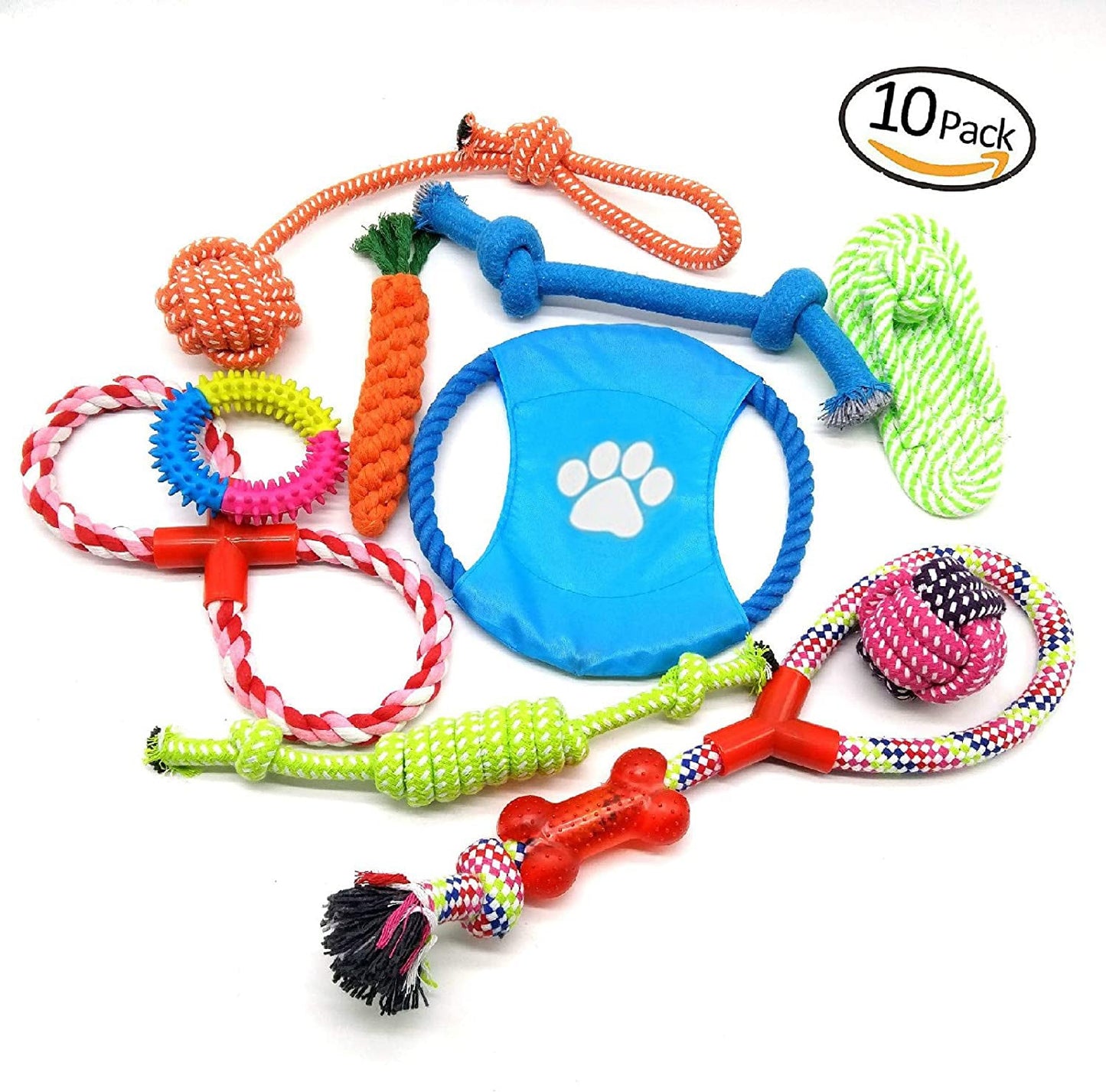 SKY-TOUCH 10pcs Pet Cotton Rope Dog Toy£¬Pet Puppy Toys Gift Set Combination Ball Doll Carrot Pattern£¬Harmless Puppy Chew Teeth Training Toys for Dog Cat Colorful