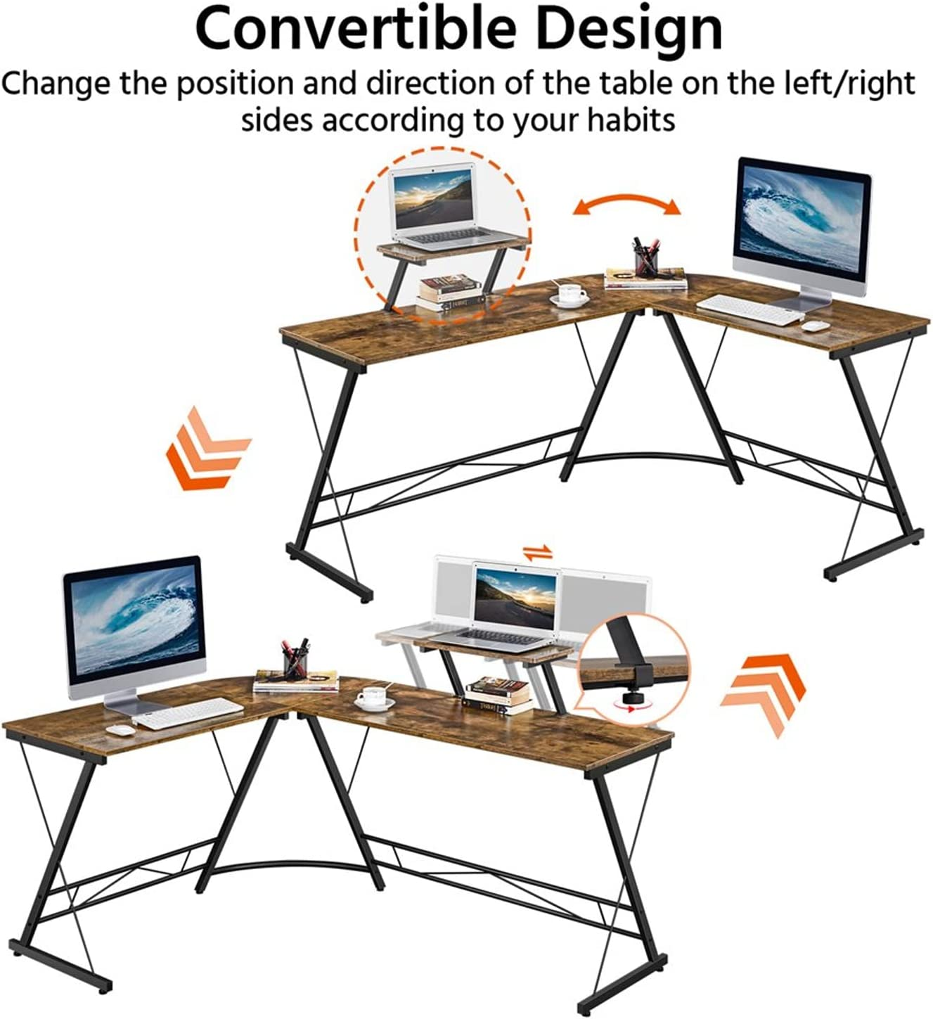 SKY-TOUCH L-Shaped Gaming Desk - 50.8x18.1x28inch" Home Office Corner Desk with Shelf, Large Monitor Stand, Sturdy Writing Workstation, Round Edge