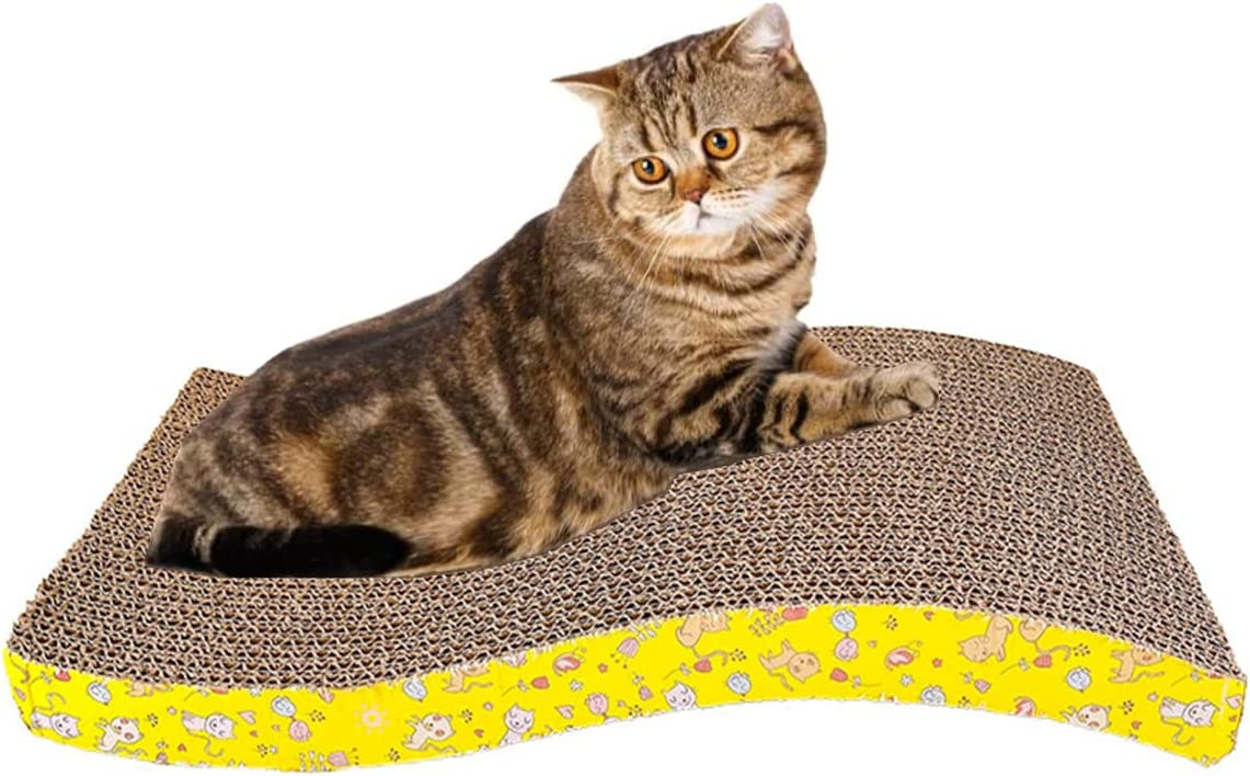 SKY-TOUCH Pet Cat Scratch Board Cardboard Cat Scratcher, Cat Scratching Pad Cat Grinding Claw Interactive Ball Scratch Toy Size 43 21.5 3cm, Yellow, 00061, Cat Scratchers