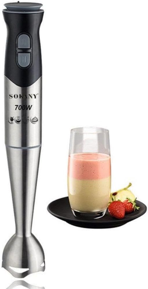 SKY-TOUCH Handheld Immersion Blender, 2-Speed Electric Stick Blender with Double Stainless Steel Blades, Chopper, Whisk, Beaker for Juices, Baby Food, Soups, and Sauces - Black, 36.5 * 6.5 * 6.5cm