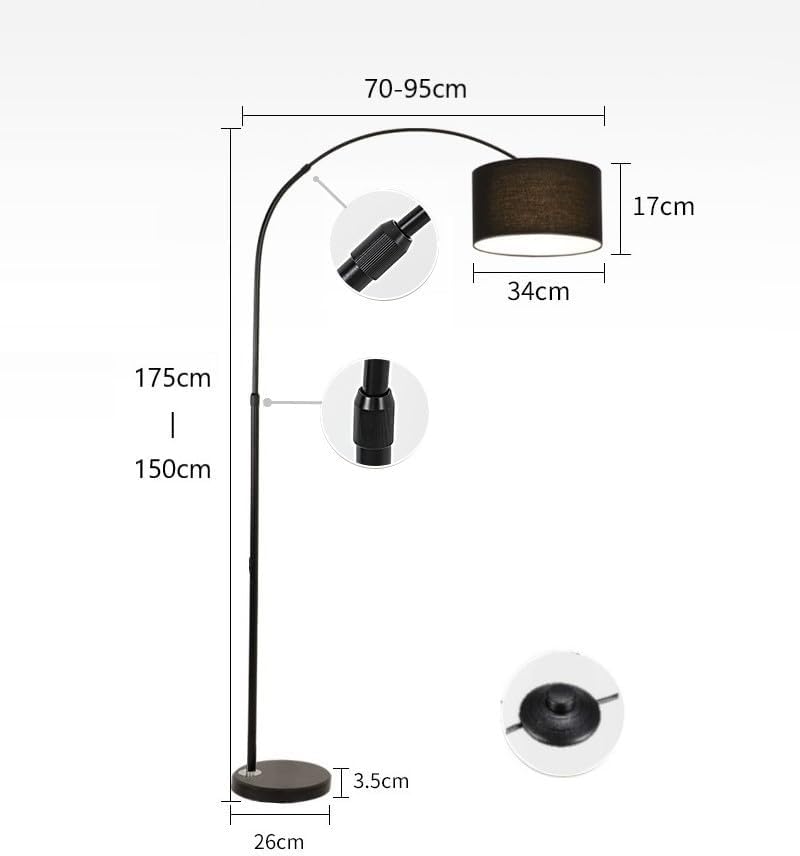 Arc Floor Lamp : Dimmable Black Standing Lamp with Adjustable Height Modern Marble Base Standing Hanging Light with Adjustable Hanging Shade for Reading Living Room Bedroom Office (Black)