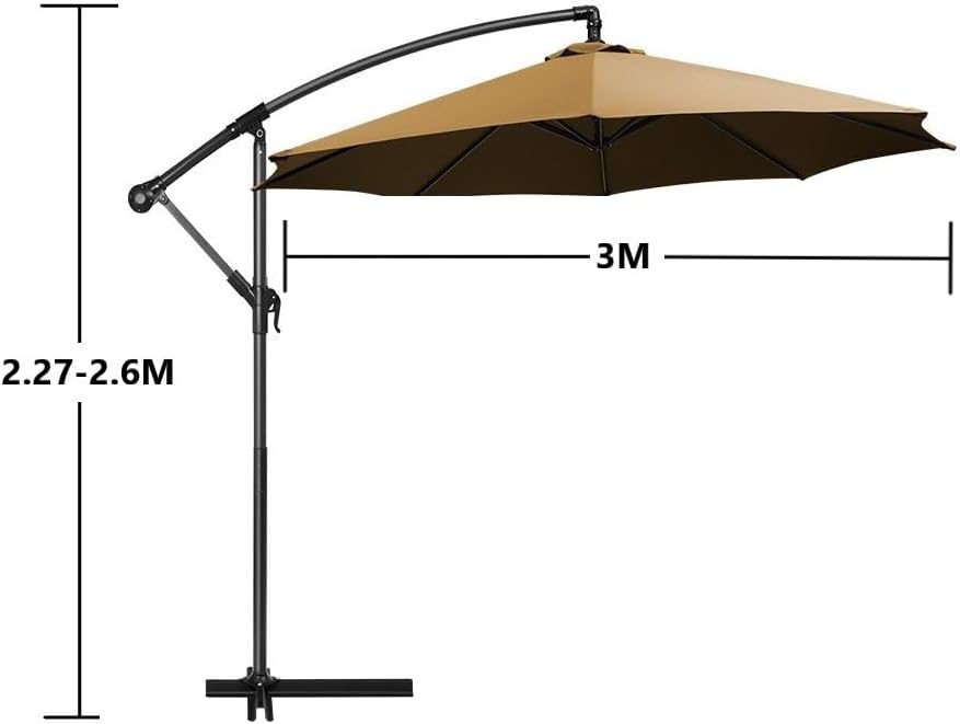 SKY-TOUCH 3M Patio Umbrella: 8 Ribs Offset Hanging Sun Shade Umbrella with Adjustable Height and Tilt Angle Fade Resistant Recycled Fabric Canopy for Yard Garden (Only Cross Base, Beige)